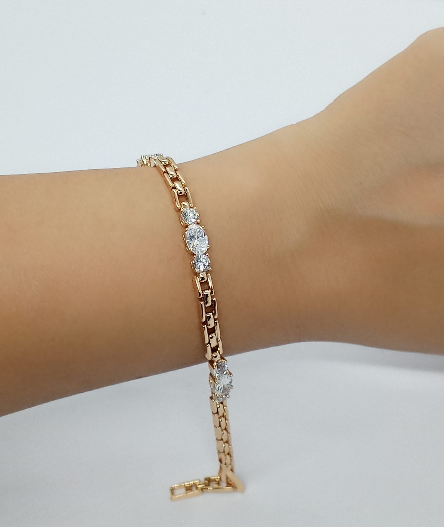 XUPIİNG JEWELRY Baget Zirkon Taşlı Rose Gold Kare Zincir  Bileklik