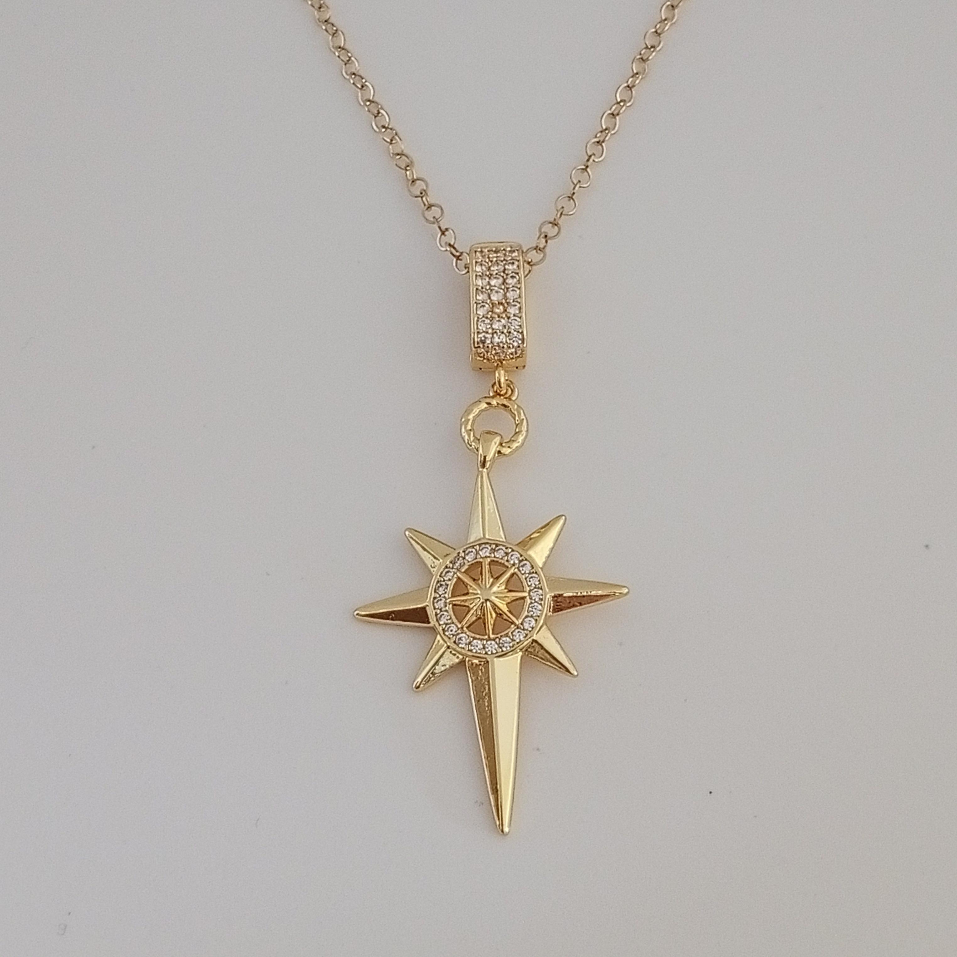 Gold Pirinç Zirkon Taşlı Kutup yıldızı Kolye 