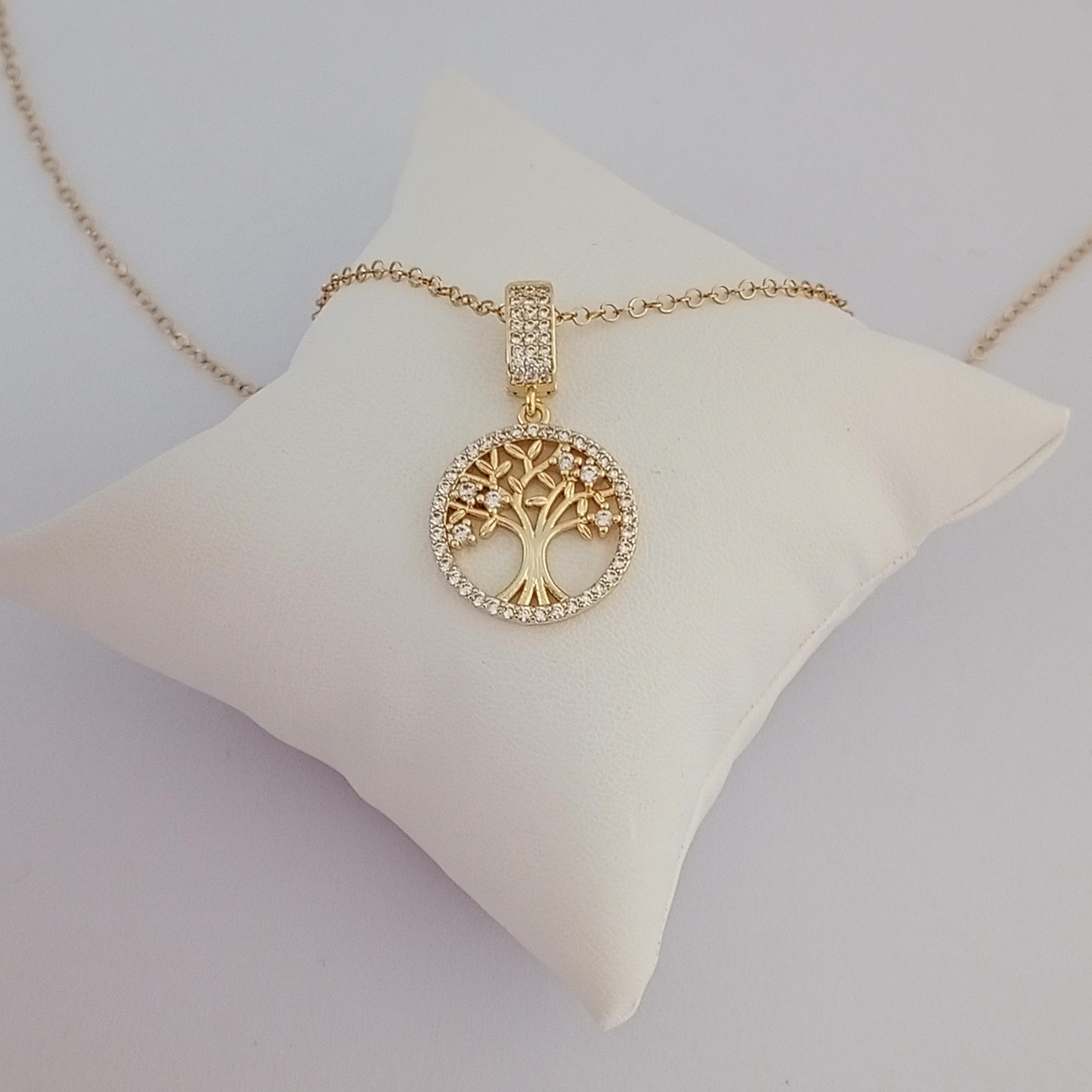 Hayat Ağacı Gold Pirinç Zirkon Taşlı Kolye Anlamlı ve Şık Tasarım 