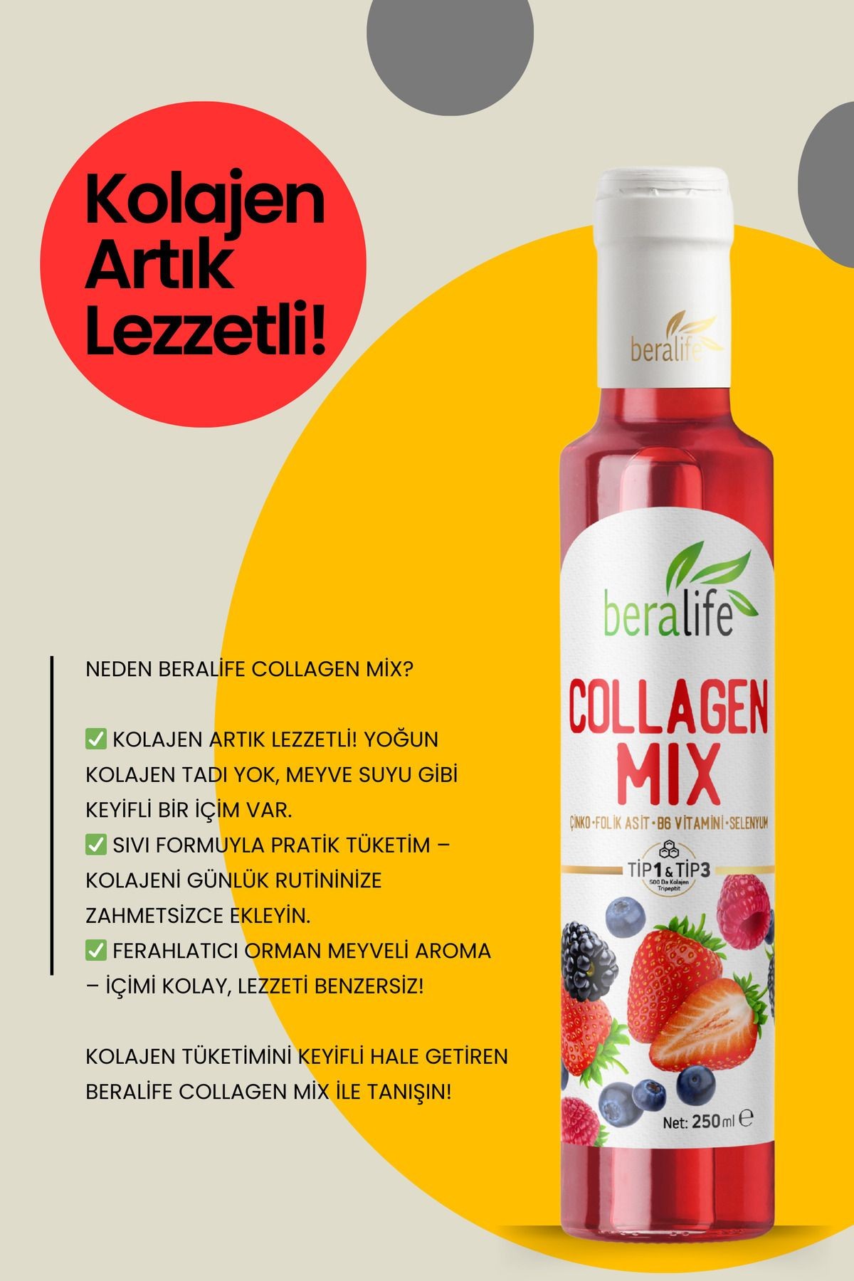 Collagen Mix-Doğal Kolajenli İçecek Tip 1-Tip 3 Kolajen