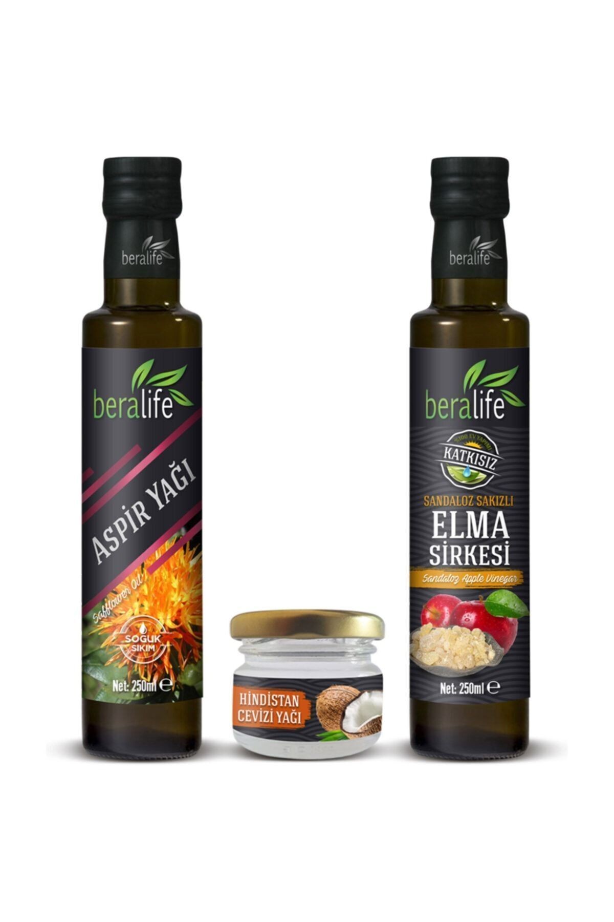 250 ml Aspir Yağı 250 ml Sandaloz Sakızlı Elma Sirkesi 30 ml Hindistan Cevizi Yağı