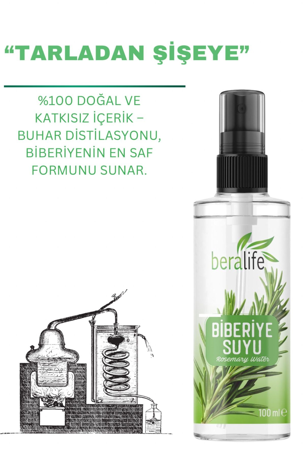 Biberiye Suyu Dökülme Karşıtı Ve Saç Uzamasını Destekleyici Saç Toniği %100 Doğal Ve Saf 100 ml
