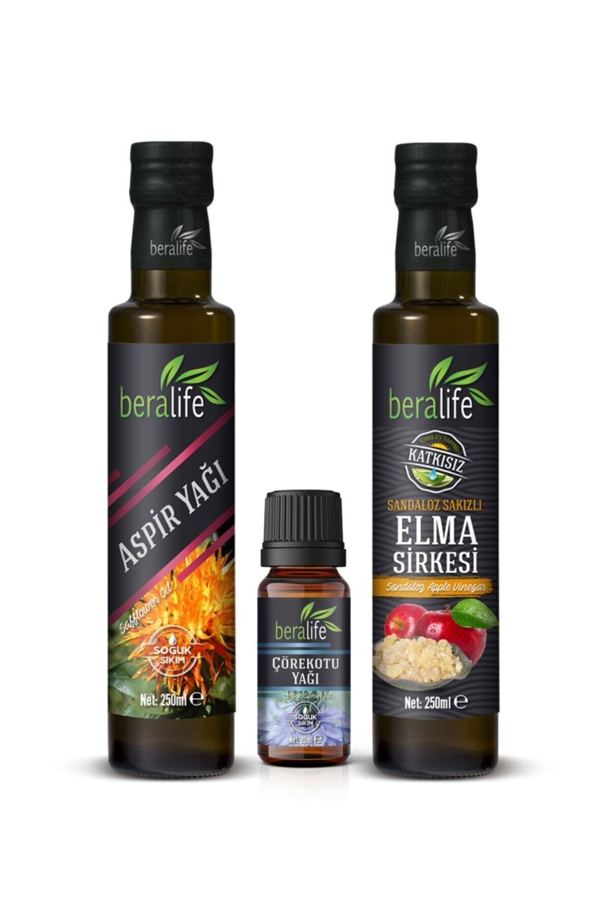 250 ml Aspir Yağı + 250 ml Sandaloz Sakızlı Elma Sirkesi + 20 ml Çörek Otu Yağı
