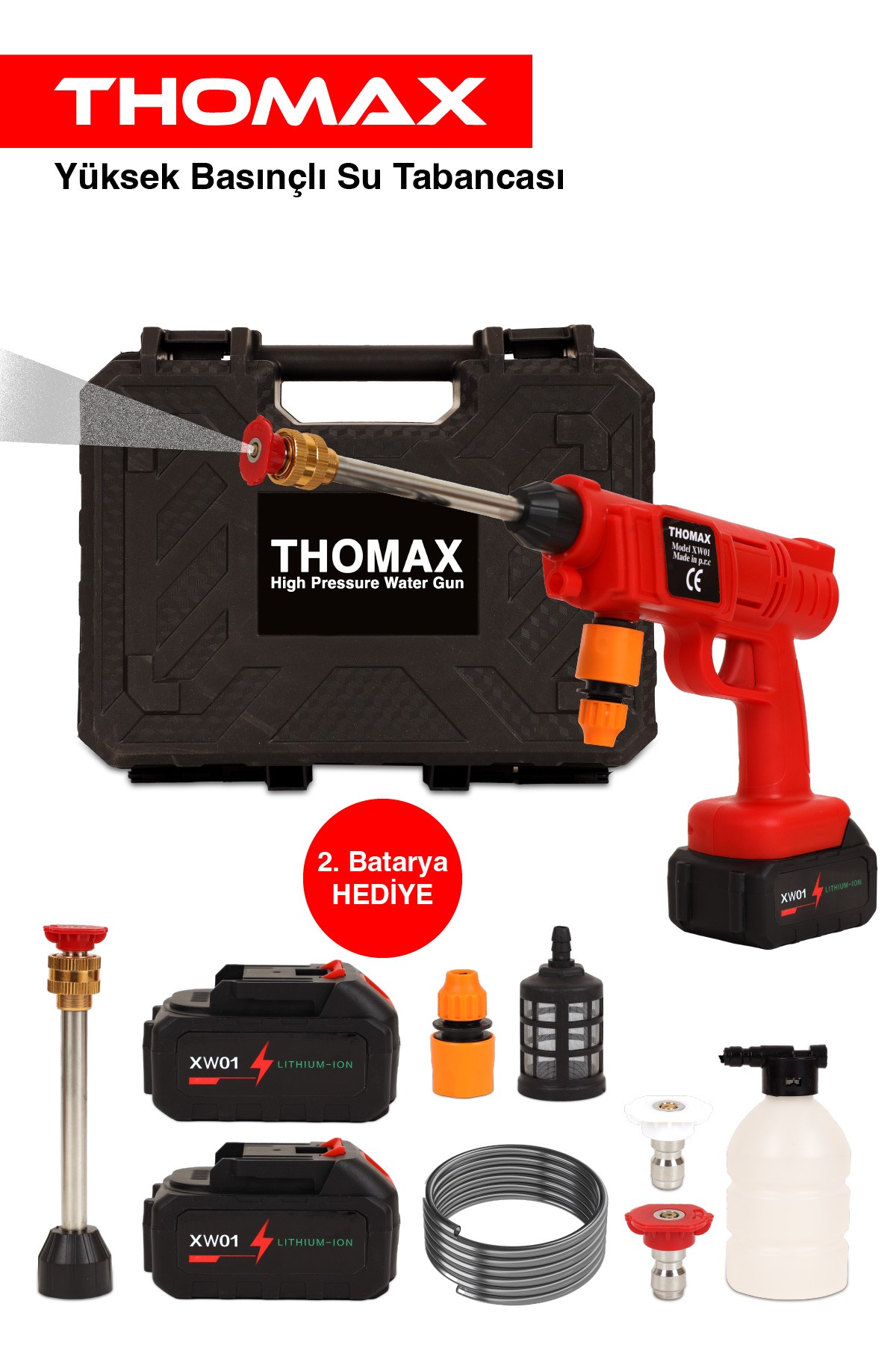 Thomax Şarjlı Ve Yüksek Basınçlı Oto Yıkama Makinesi Ve Sulama Tabancası Bahçe Yıkama Makinesi