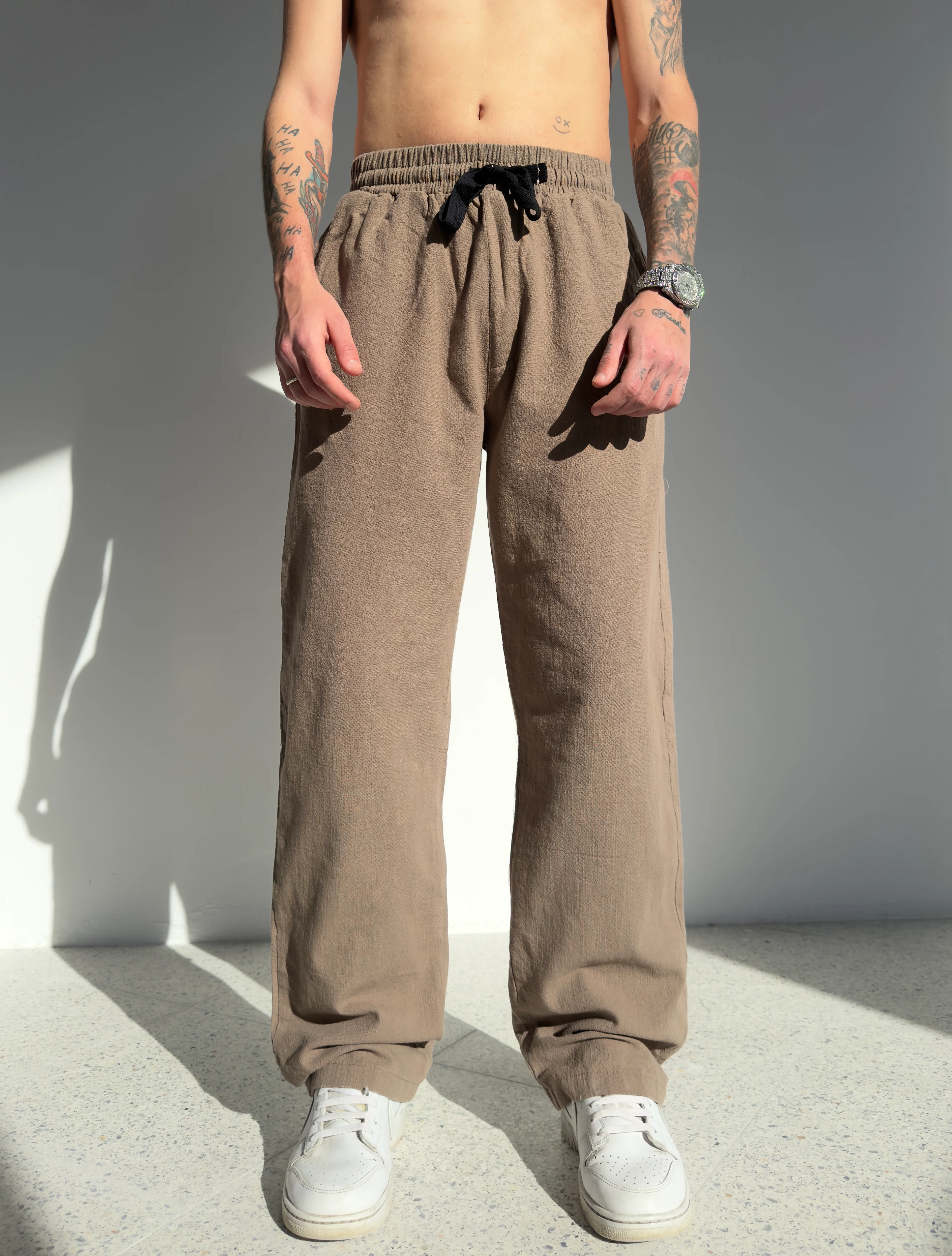 Baggy Keten Pantolon - kahverengi