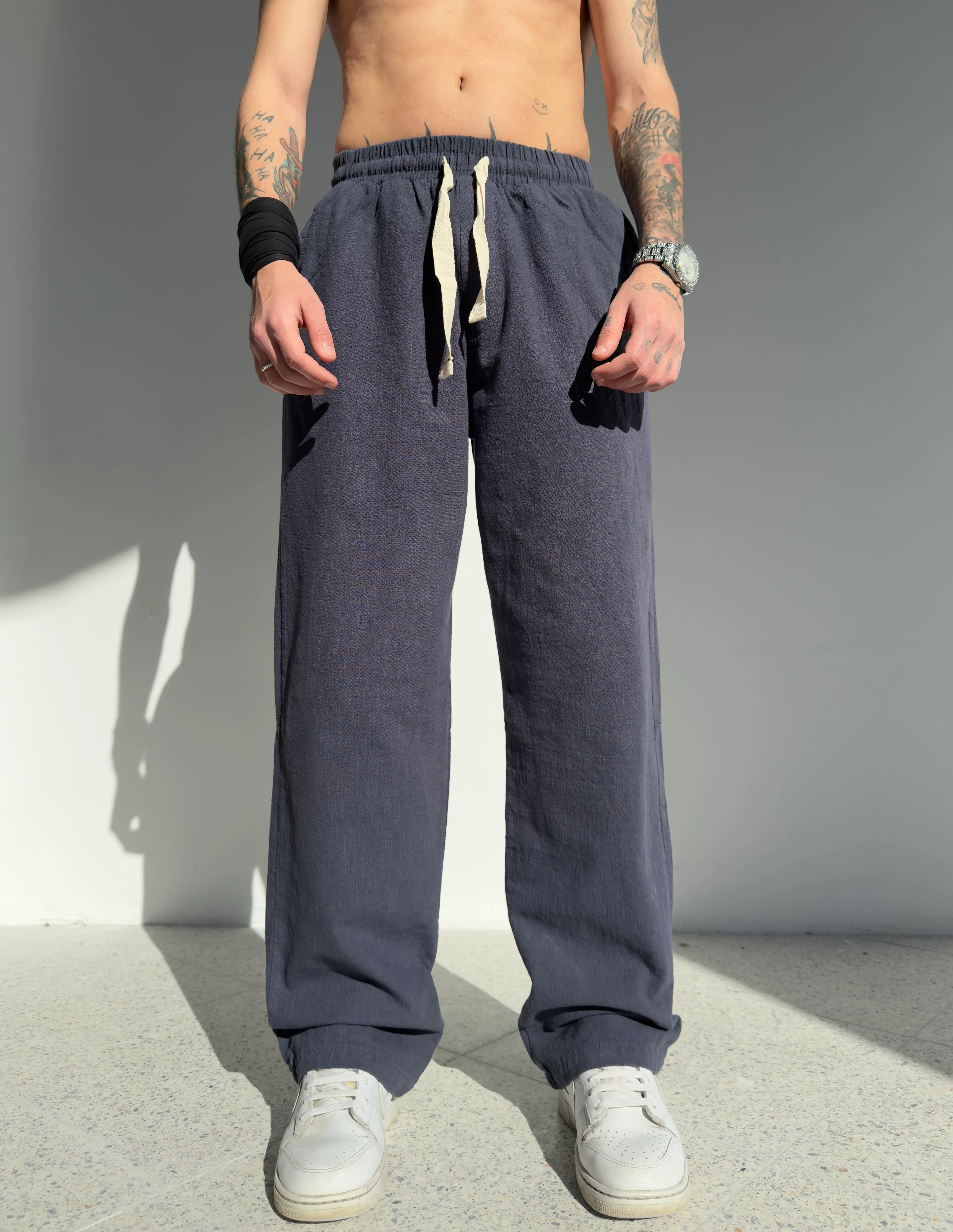 Baggy Keten Pantolon - lacivert