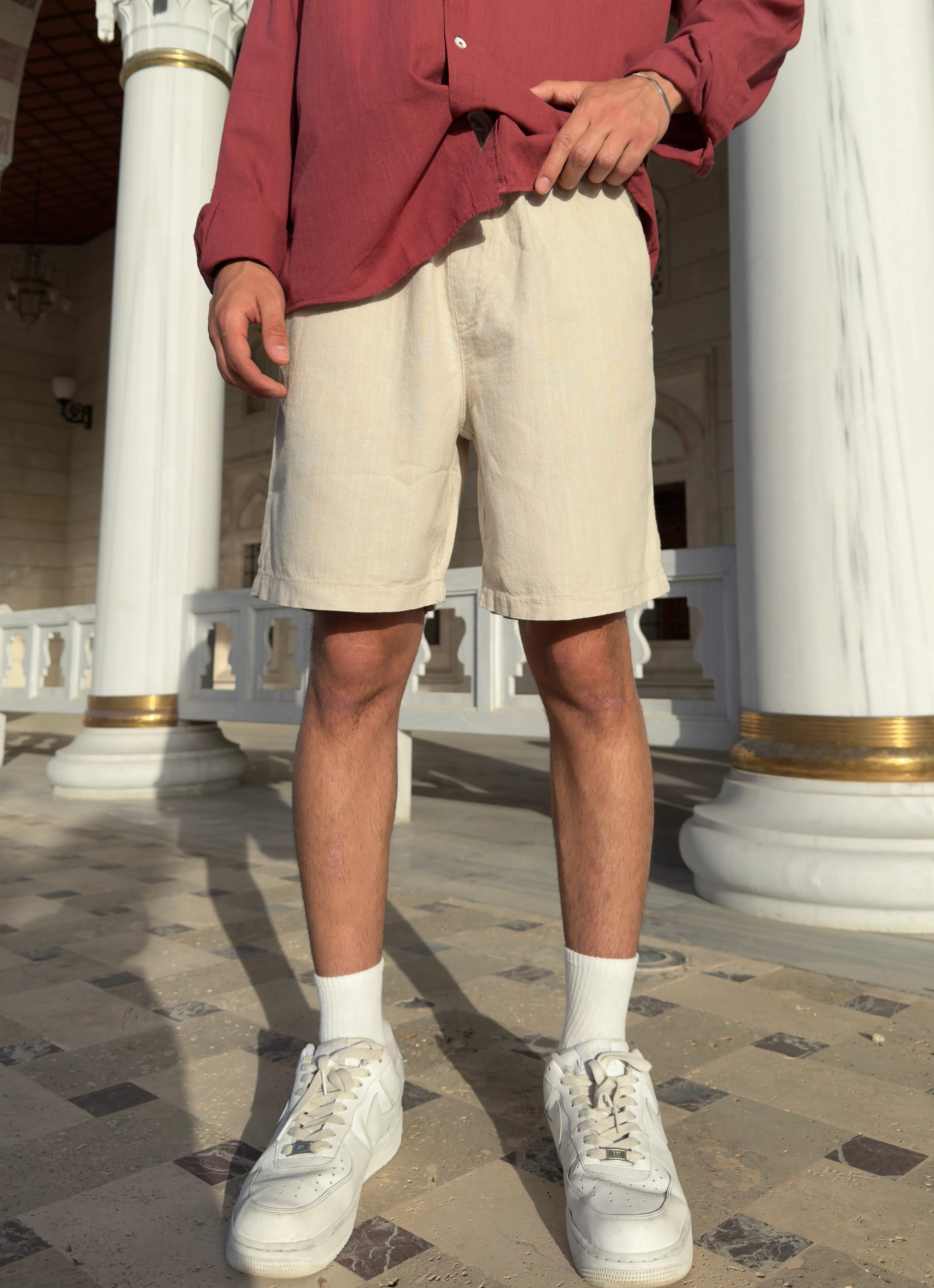 Keten Şortlar  - krem