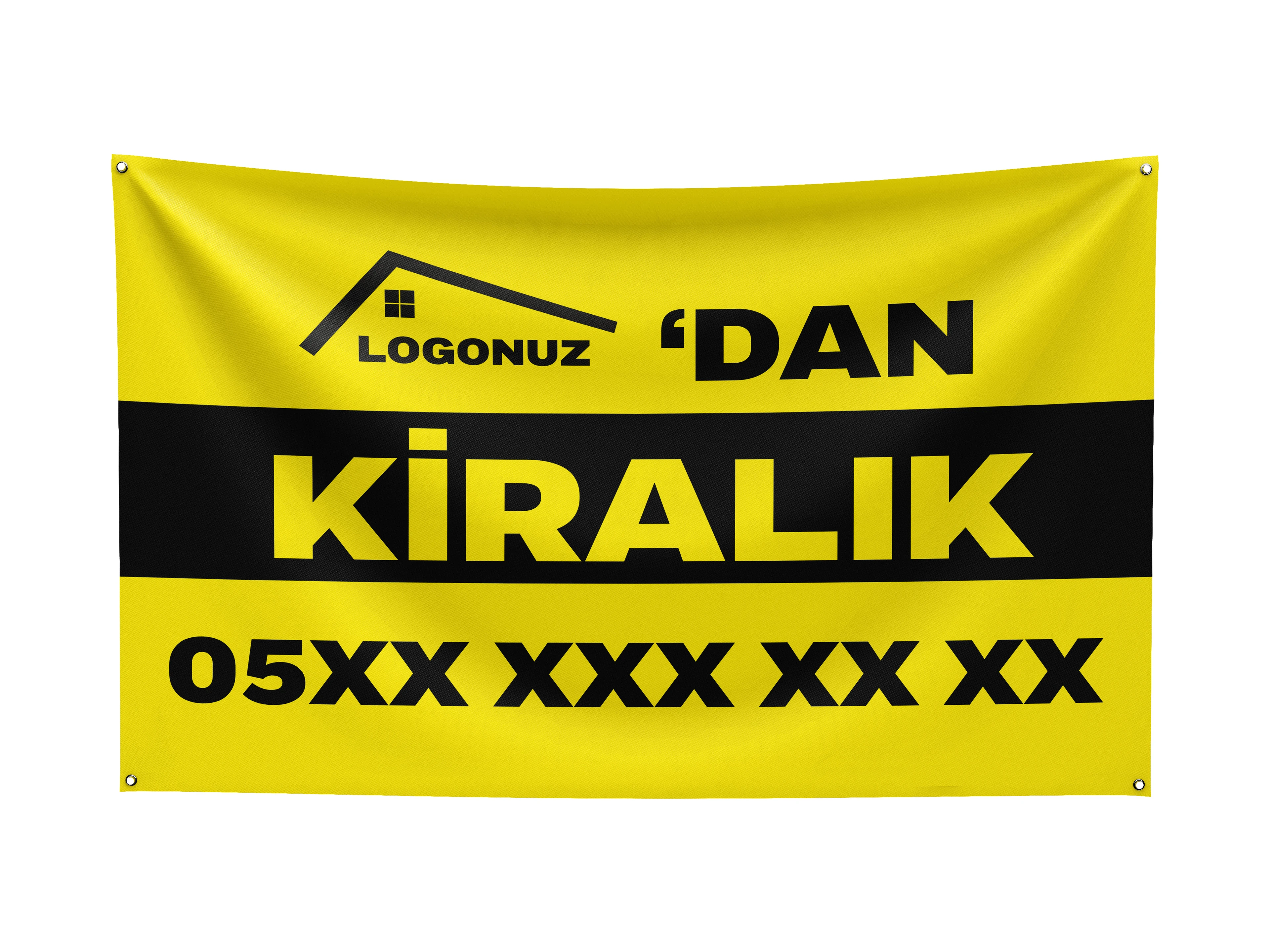 Emlakçı Logolu Kiralık Afişi – Branda Baskı (Hazır Şablon)