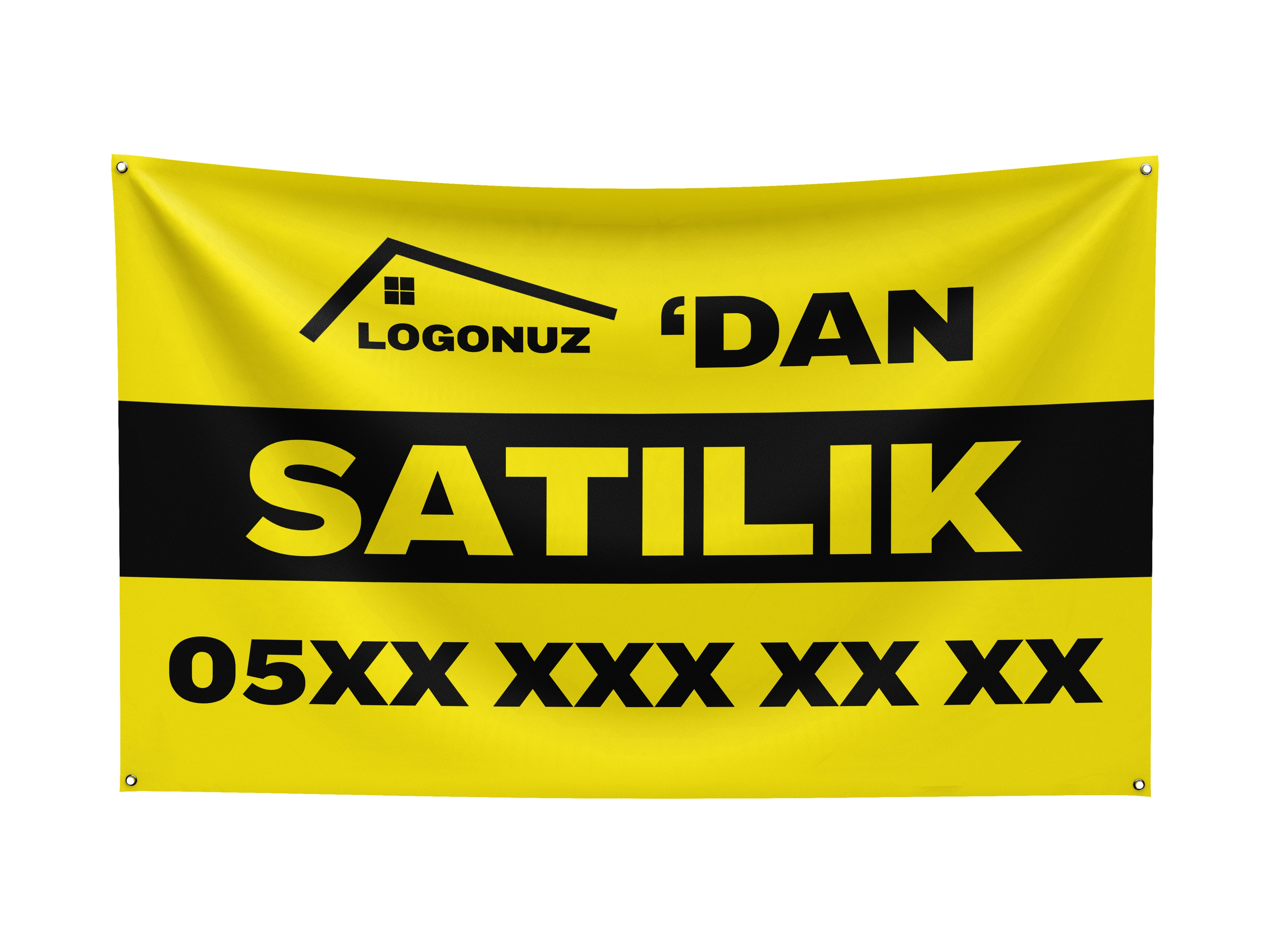 Emlakçı Logolu Satılık Afişi – Branda Baskı (Hazır Şablon)