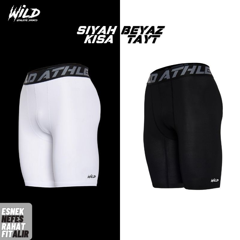 Wild Athletic Spor Kısa Dizüstü Tayt - Siyah-Beyaz