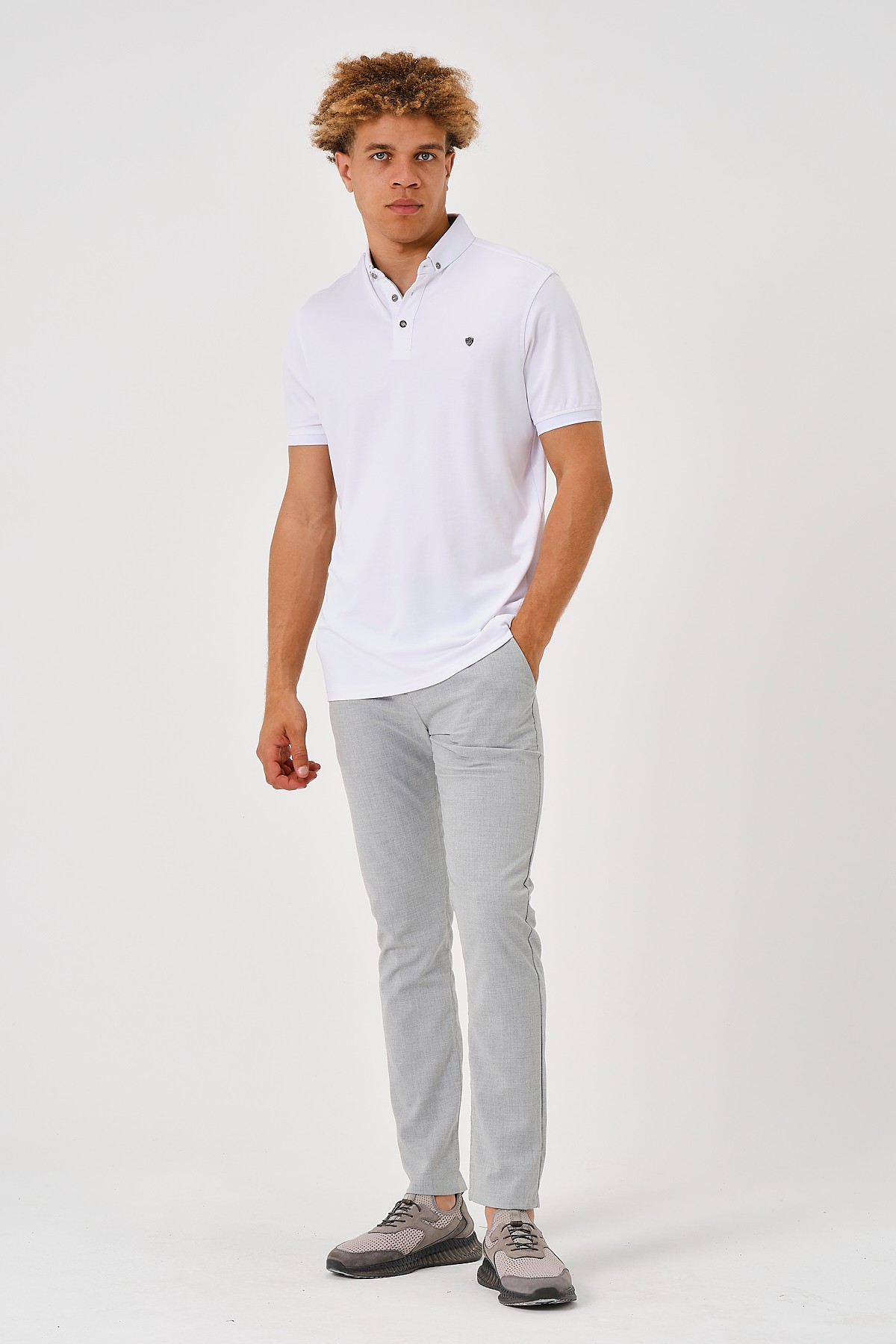 2301294608 SLIM FIT POLO YAKA T-SHIRT - KIRIK AÇIK BEYAZ