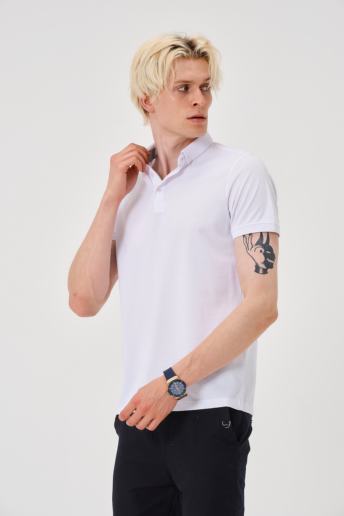 2301294627 SLIM FIT POLO YAKA T-SHIRT - KIRIK AÇIK BEYAZ