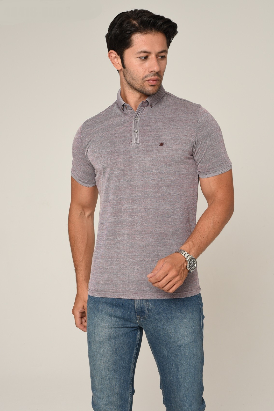 40418 SLIM FIT POLO YAKA T-SHIRT - BORDO