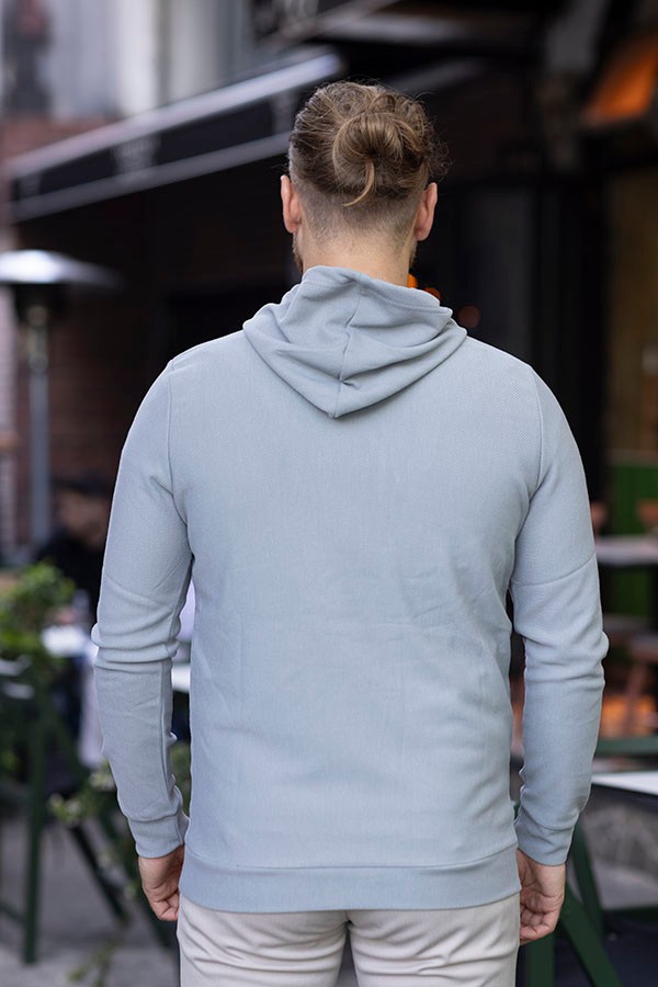 ERKEK SLIM FIT PAMUKLU CEPLİ KAPŞONLU SWEATSHIRT GENNADY 5811 - GRİ