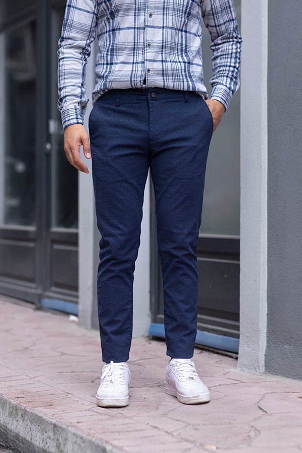 ERKEK PAMUKLU SLIM FIT LİKRALI KANVAS / CHİNO PANTOLON STANISLAV 2024 - LACİVERT