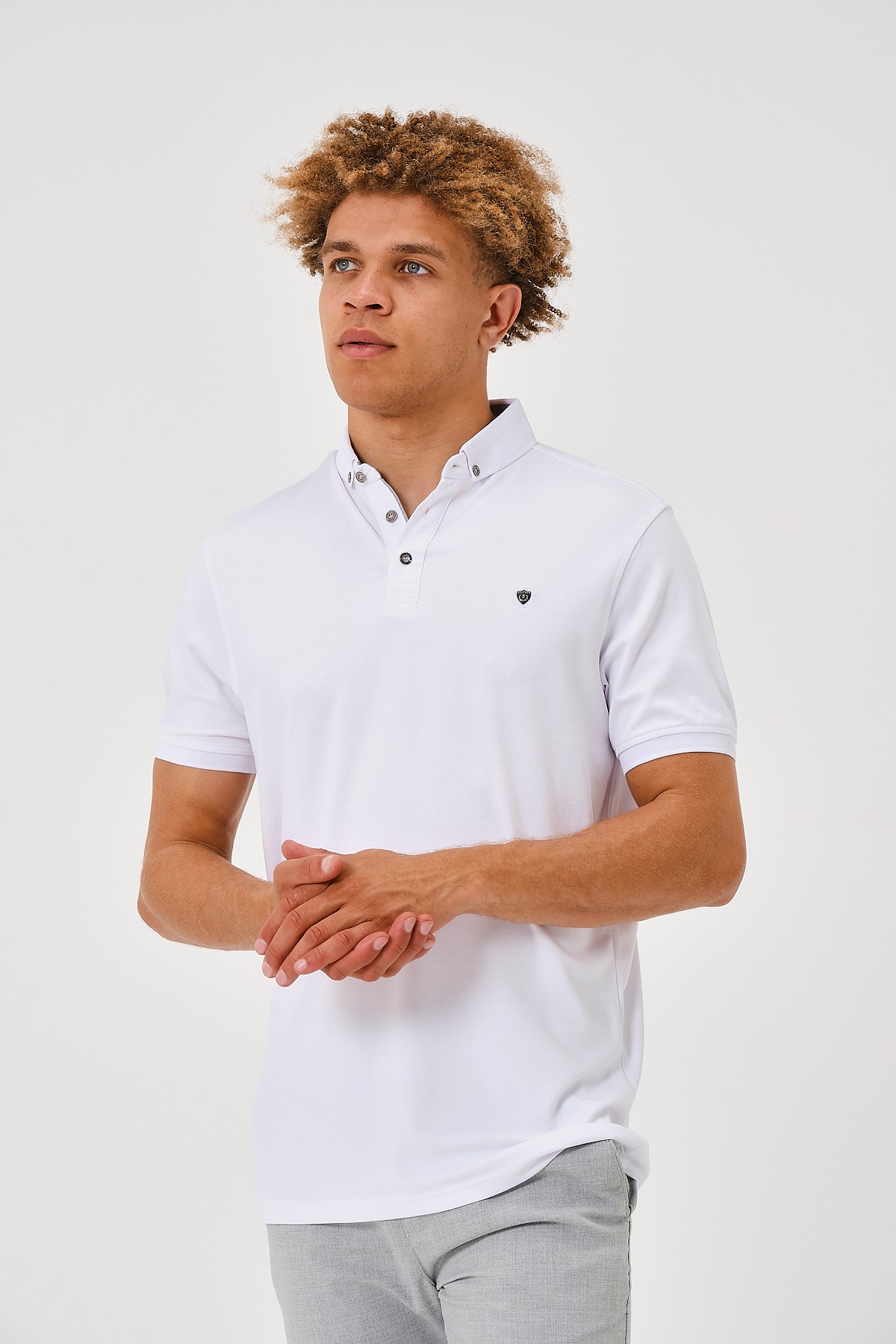 2301294608 SLIM FIT POLO YAKA T-SHIRT - KIRIK AÇIK BEYAZ