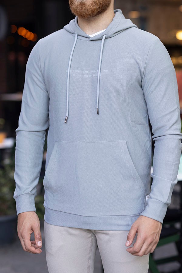 ERKEK SLIM FIT PAMUKLU CEPLİ KAPŞONLU SWEATSHIRT GENNADY 5811 - GRİ