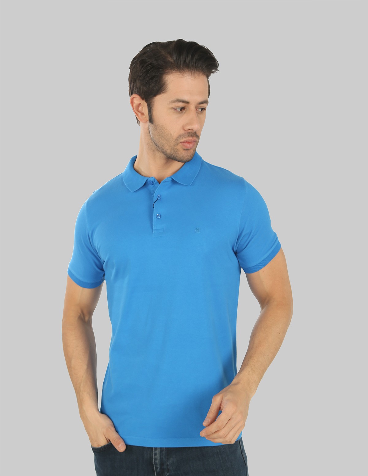 ERKEK PAMUKLU SLIM FIT POLO YAKA T-SHIRT 40100-23 - A.İNDİGO