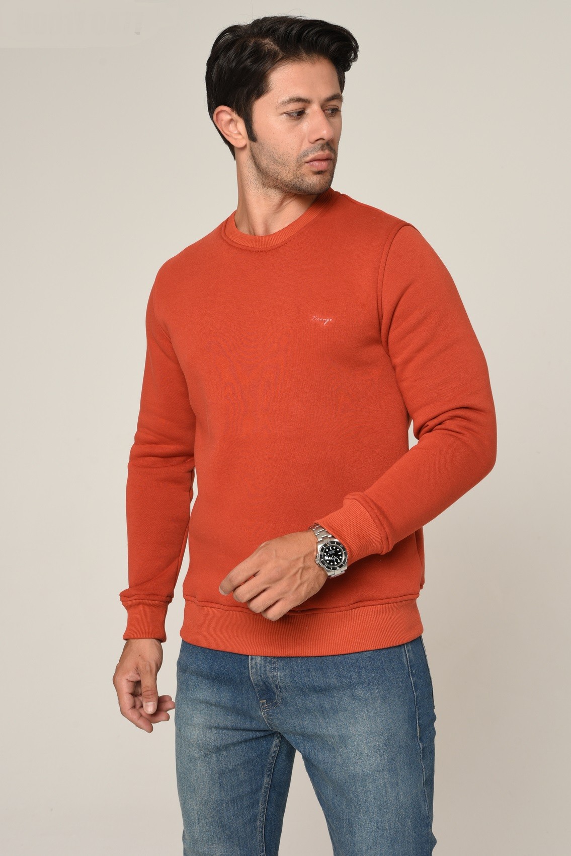 ERKEK PAMUKLU O YAKA KALIN SWEATSHIRT 90017 DIMA - KREMİT