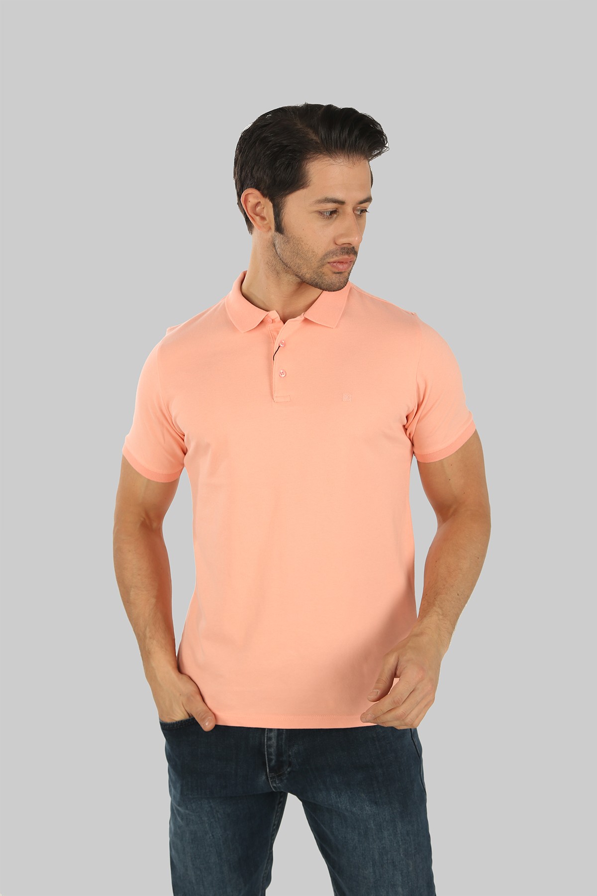 ERKEK PAMUKLU SLIM FIT POLO YAKA T-SHIRT 40100-23 - PEMBE