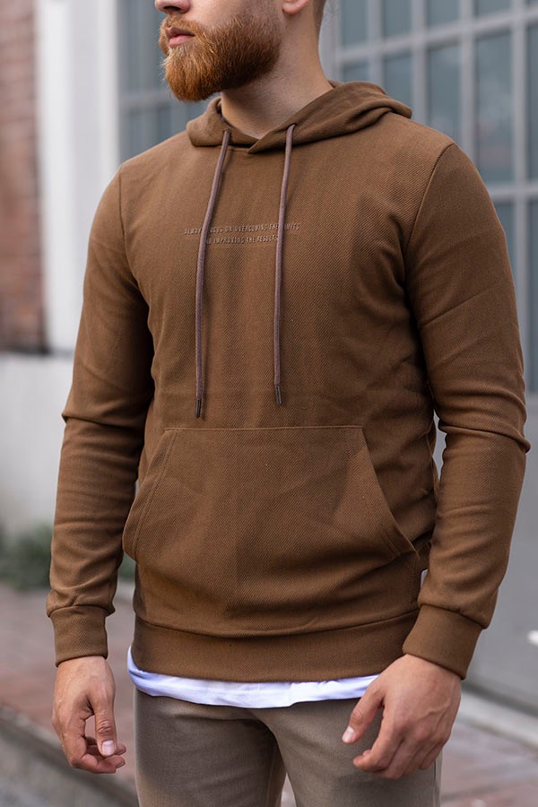 ERKEK SLIM FIT PAMUKLU CEPLİ KAPŞONLU SWEATSHIRT GENNADY 5811 - A.KAHVERENGİİ