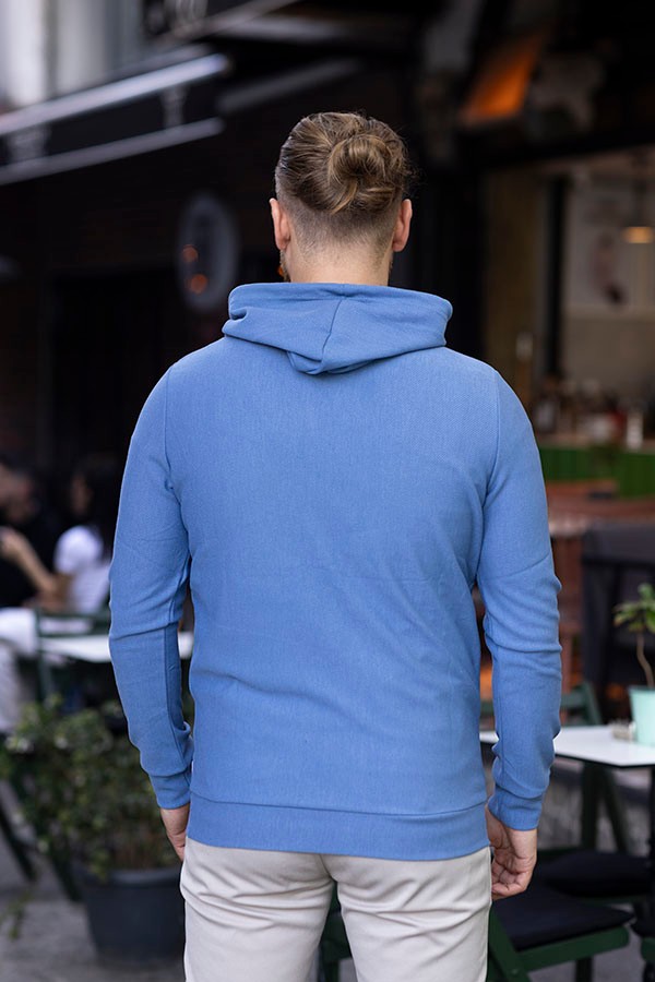 ERKEK SLIM FIT PAMUKLU CEPLİ KAPŞONLU SWEATSHIRT GENNADY 5811 - MAVİ