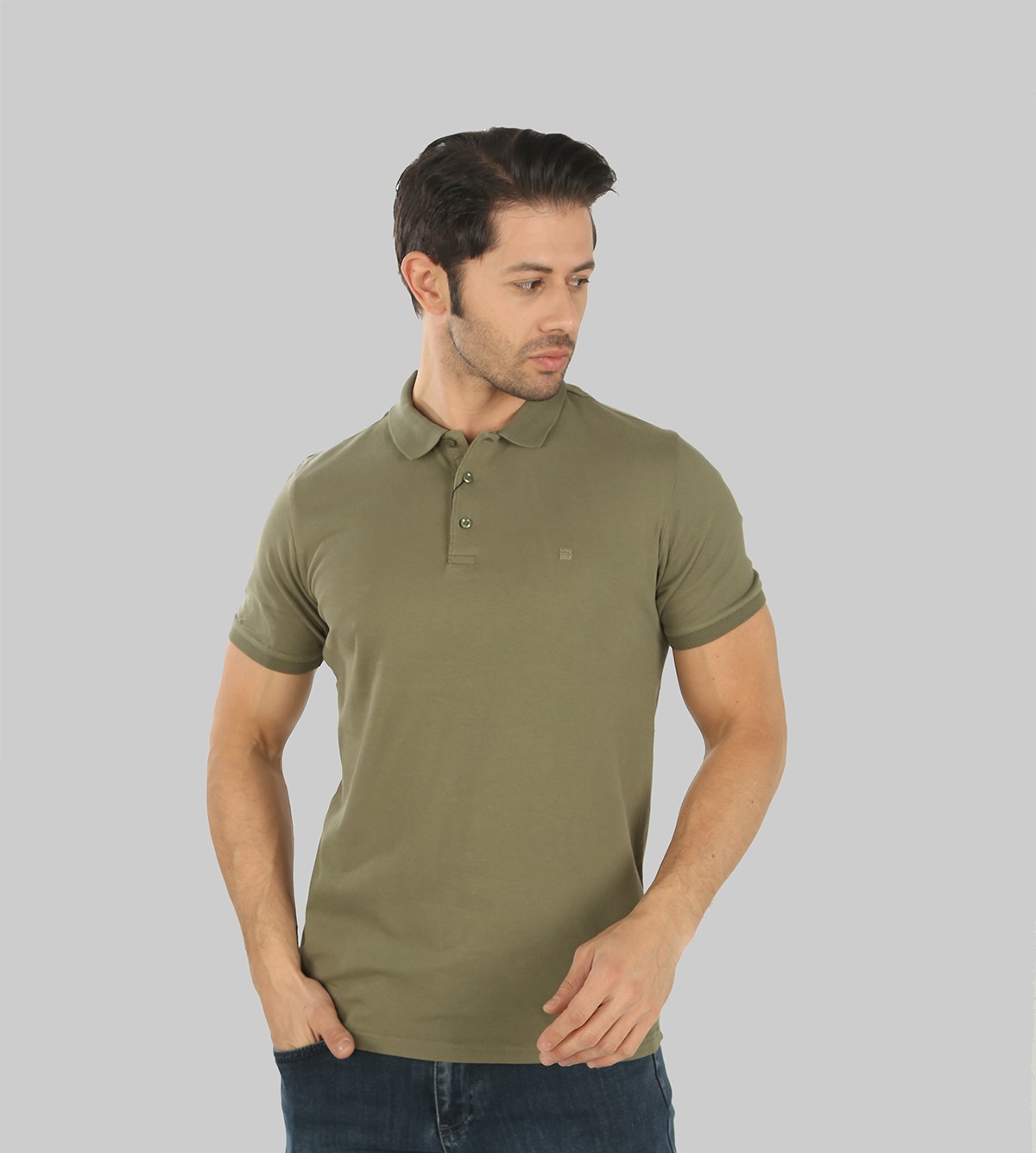 ERKEK PAMUKLU SLIM FIT POLO YAKA T-SHIRT 40100-23 - A.HAKİ