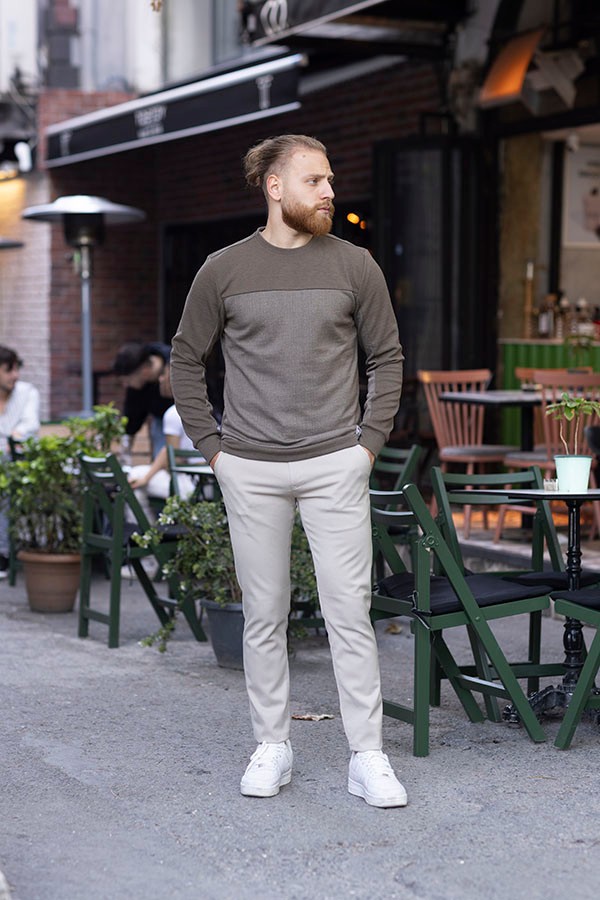 ERKEK SLIM FIT PAMUKLU PARÇA DESENLİ O YAKA KAZAK VALENTIN 5802