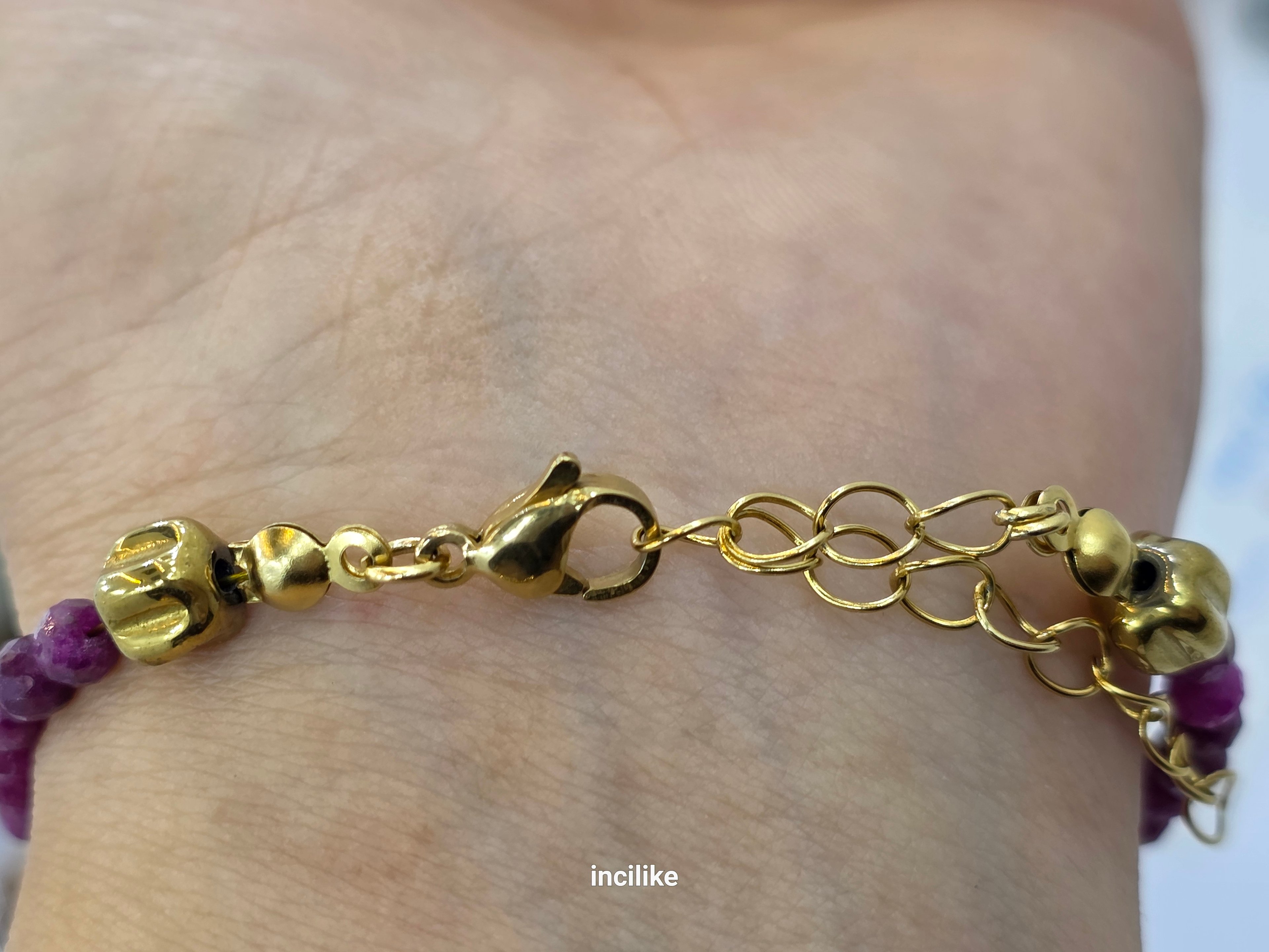 İncilike Yakut Hematit Doğaltaş Bileklik Fasetli kesim 4mm Gold Çelik Aparatlı