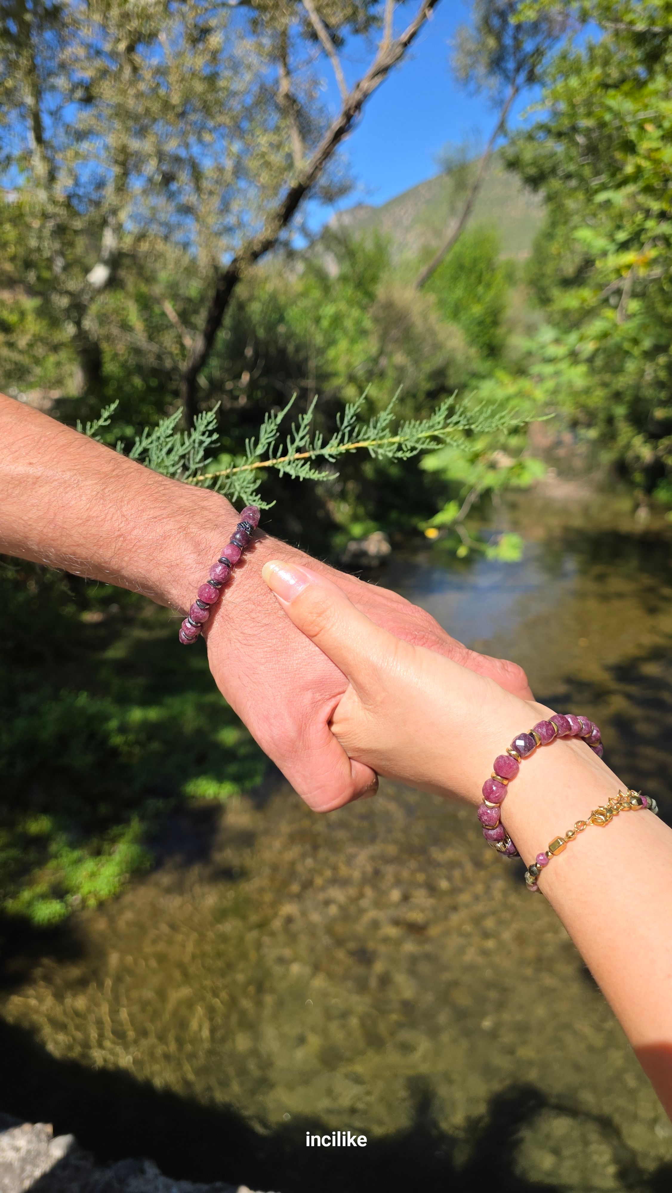 İncilike Lal ( garnet) Fasetli Küp Kesim Doğaltaş Erkek Bileklik 8 mm