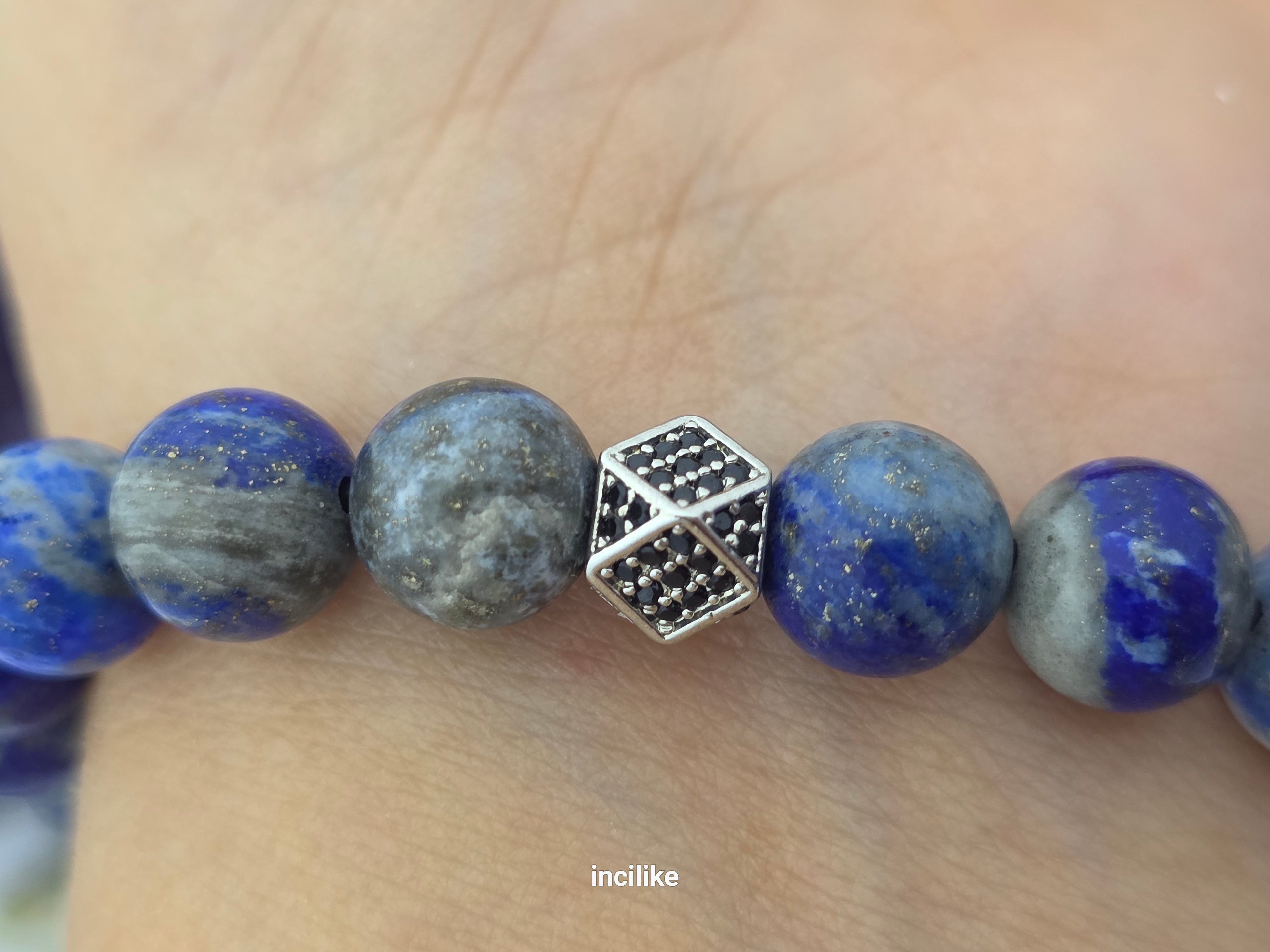 İncilike Mavisi Lapis Lazuli Bilgelik Taşı Kadın / Erkek Doğaltaş Bileklik 8 mm Küre kesim