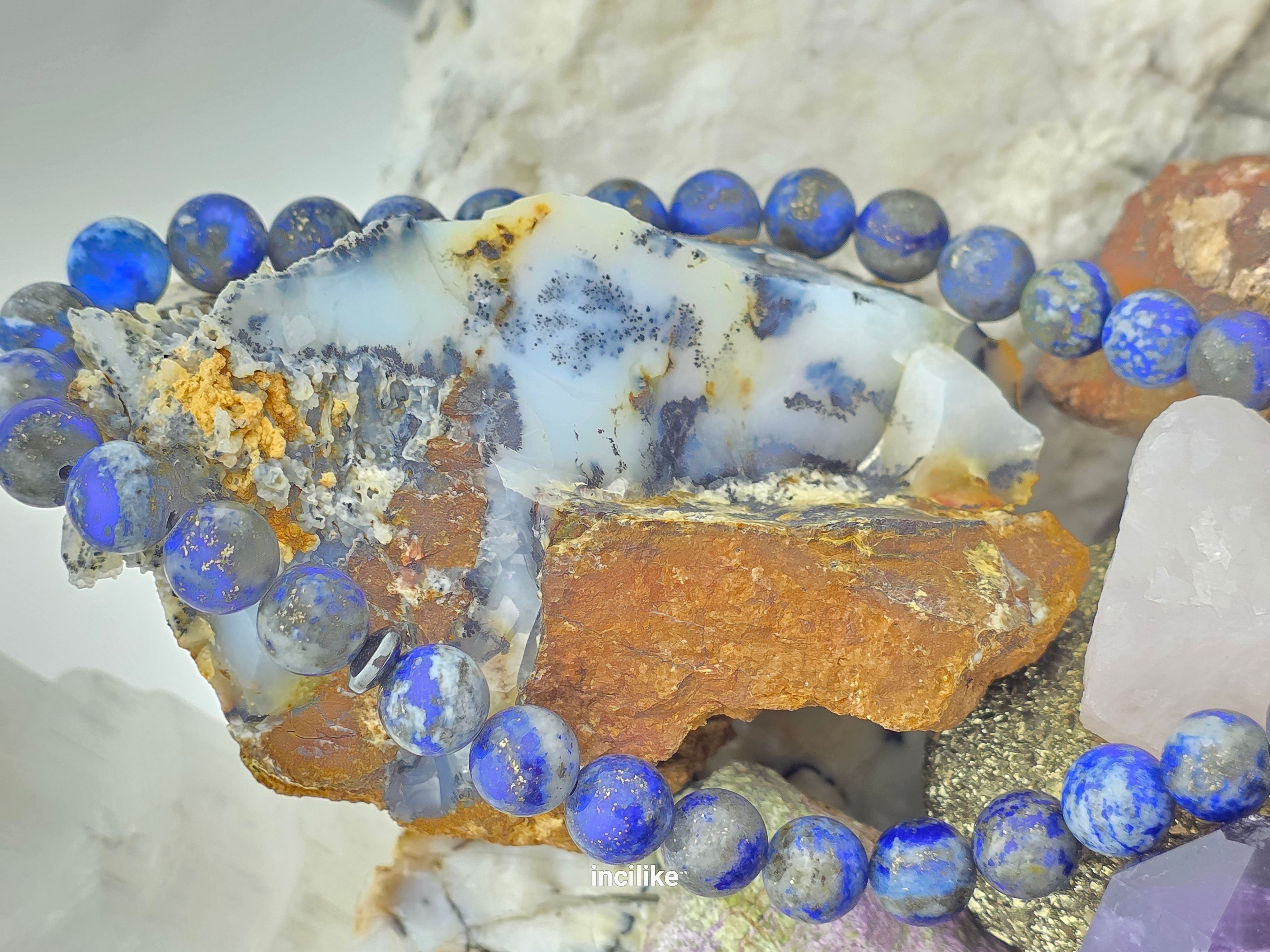 İncilike Tesbih Lapis Lazuli ( Bilgelik taşı)  ve Hematit 8 mm