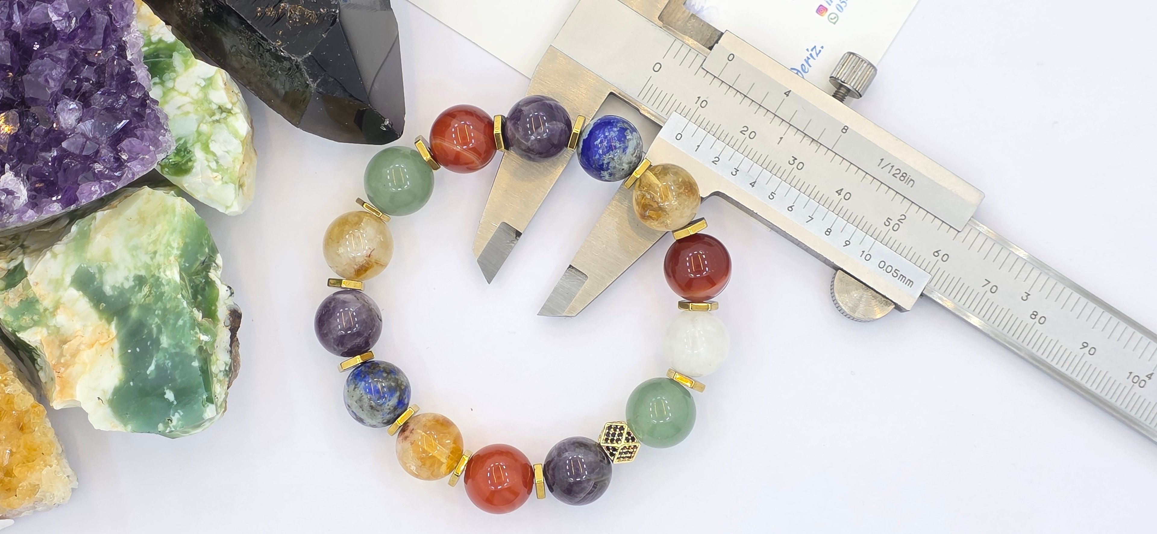 incilike Çakra Doğaltaş 10 mm Aventurin, Ay taşı Akik, Sitrin, Lapis Lazuli Ametist ve Hematit