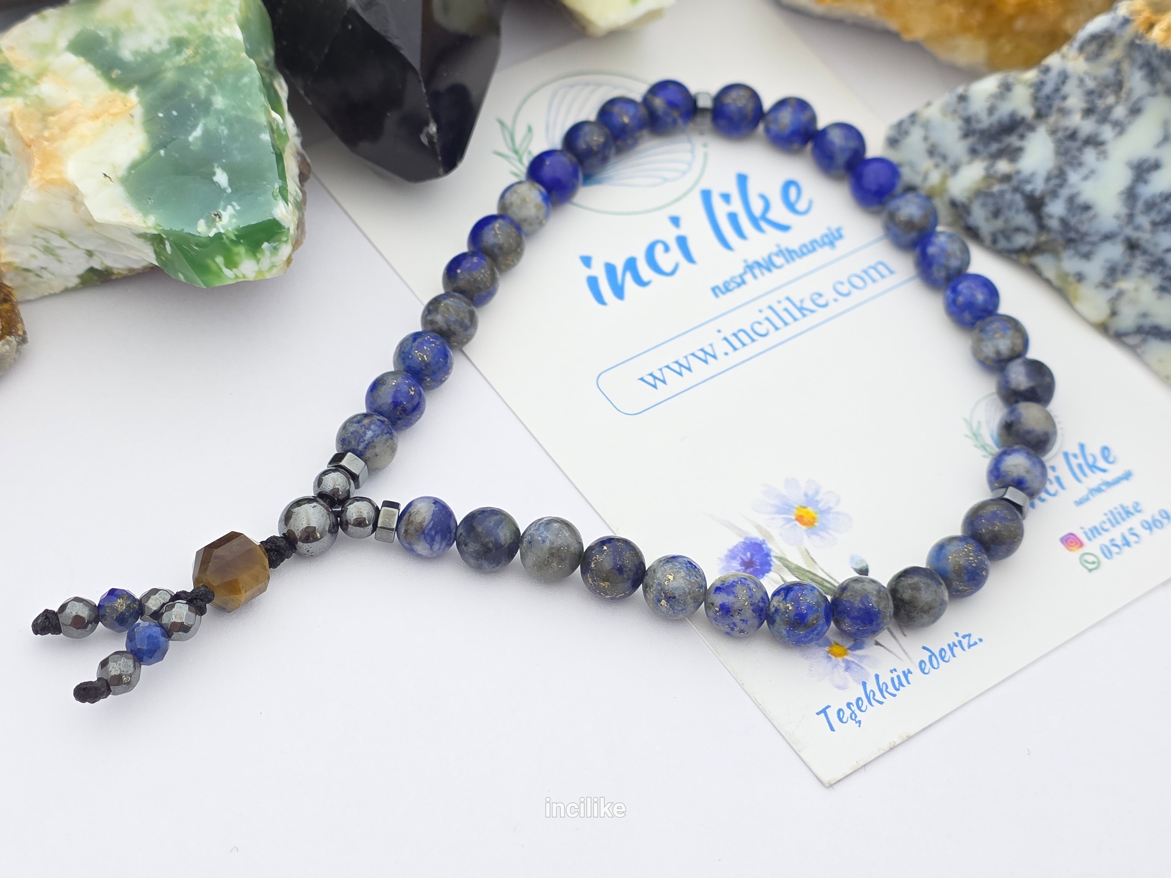İncilike Tesbih Lapis Lazuli Hematit Kaplan Gözü 6 mm