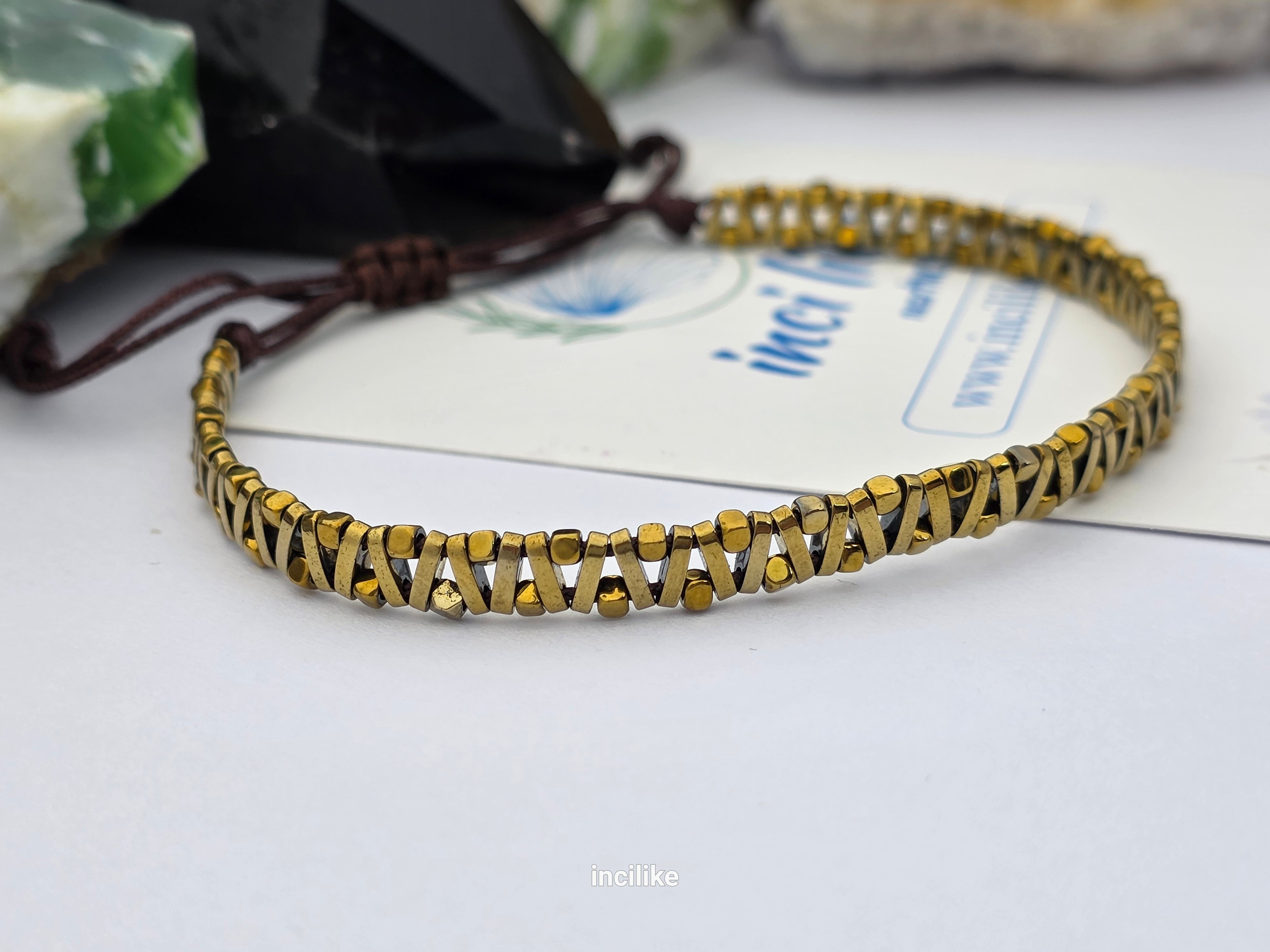 İncilike Zikzak Gold İnce HEMATİT TAŞI DOĞALTAŞ KADIN/ ERKEK BİLEKLİK 
