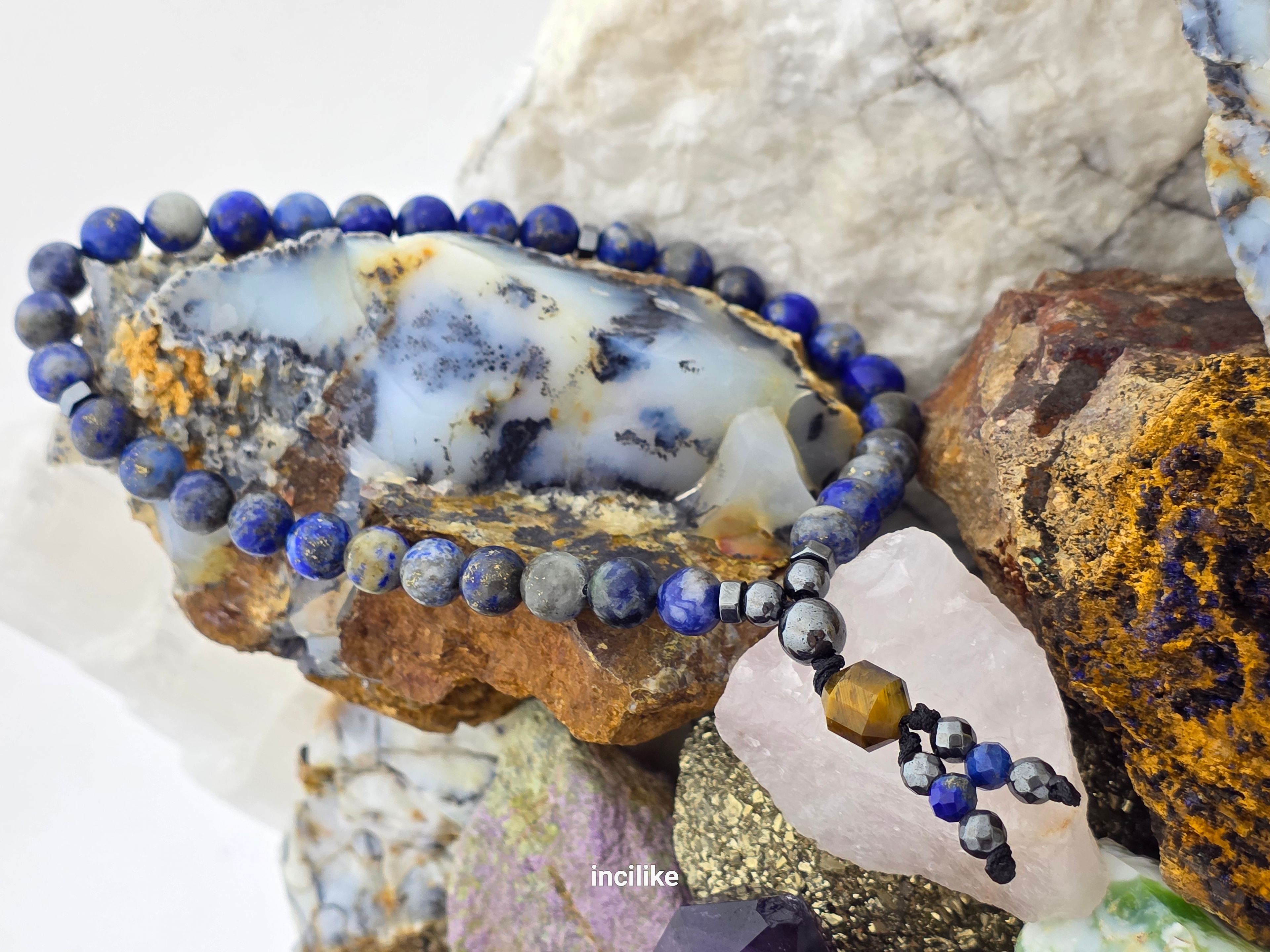 İncilike Tesbih Lapis Lazuli Hematit Kaplan Gözü 6 mm