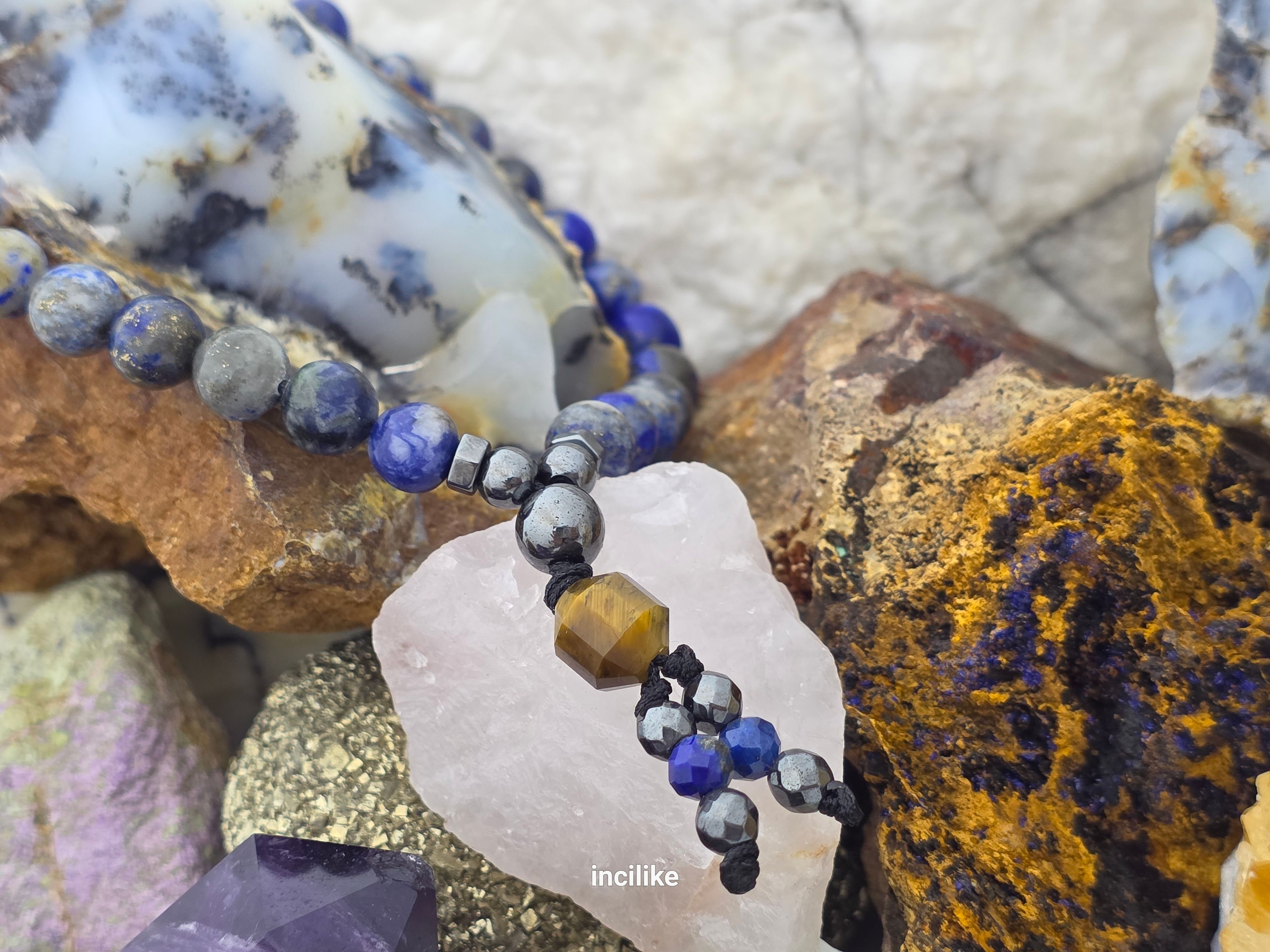 İncilike Tesbih Lapis Lazuli Hematit Kaplan Gözü 6 mm