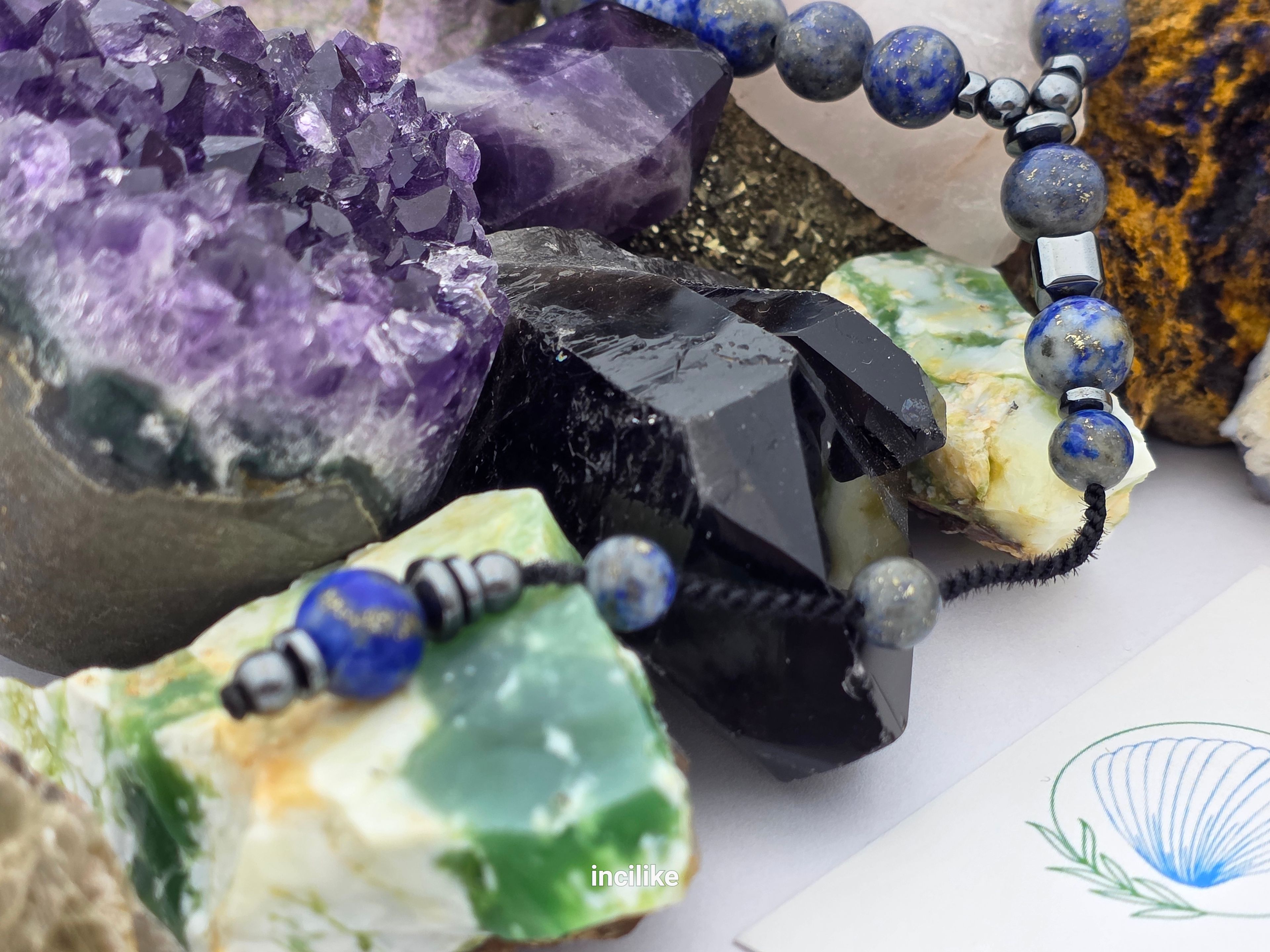 İncilike Tesbih Lapis Lazuli ( Bilgelik taşı)  ve Hematit 8 mm