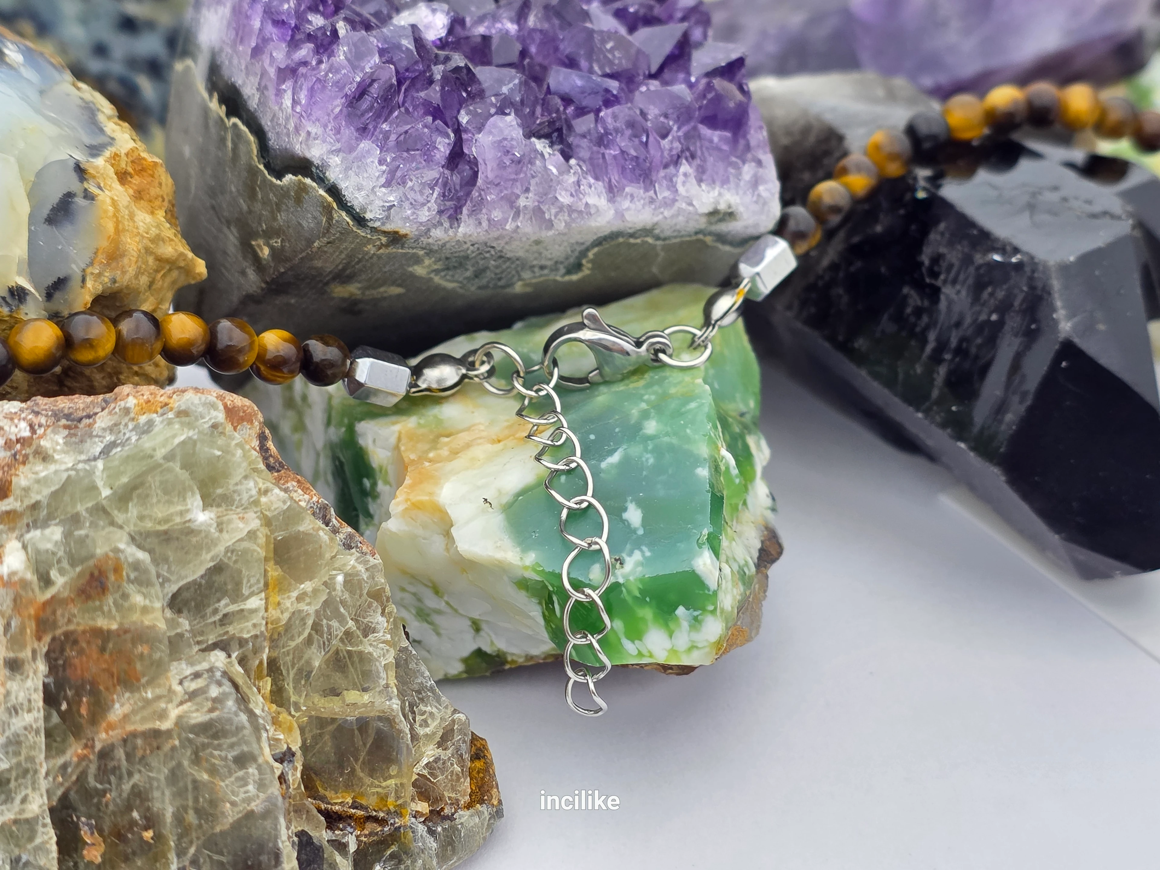 İncilike Kaplan Gözü Taşı Kadın / Erkek Kolye 4 mm Küre Kesim İnce diziÇelik Aparatlı