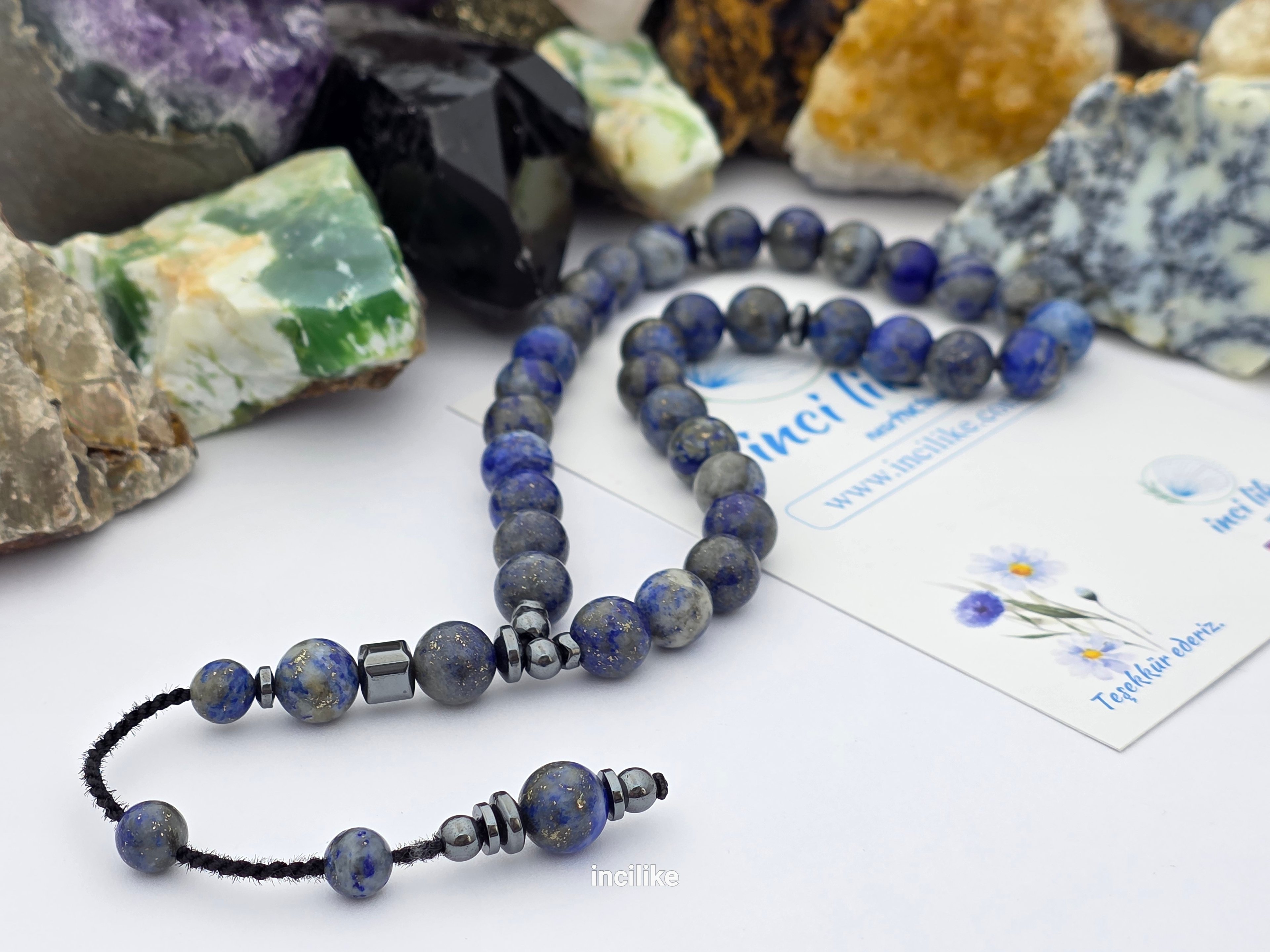 İncilike Tesbih Lapis Lazuli ( Bilgelik taşı)  ve Hematit 8 mm