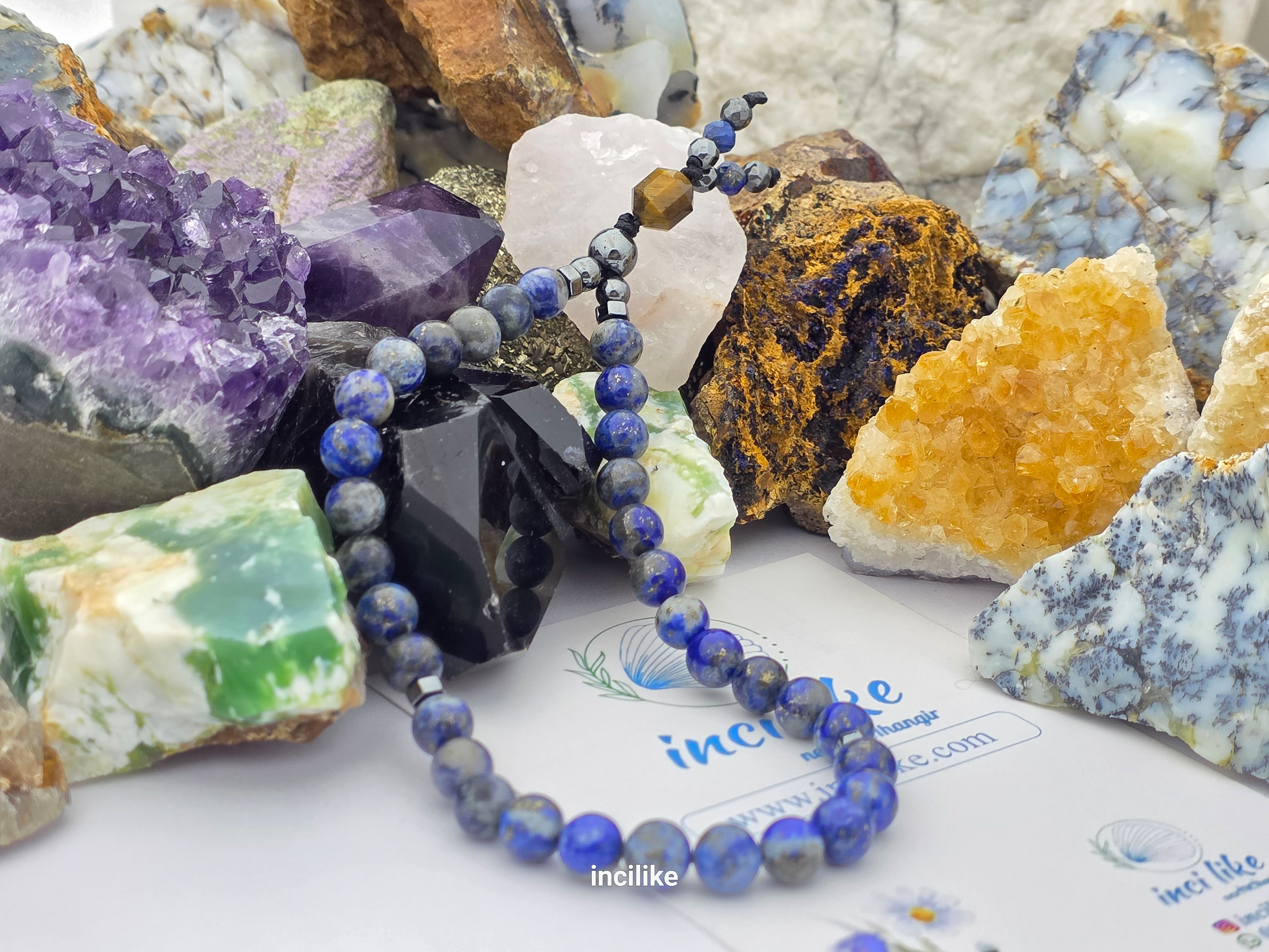 İncilike Tesbih Lapis Lazuli Hematit Kaplan Gözü 6 mm