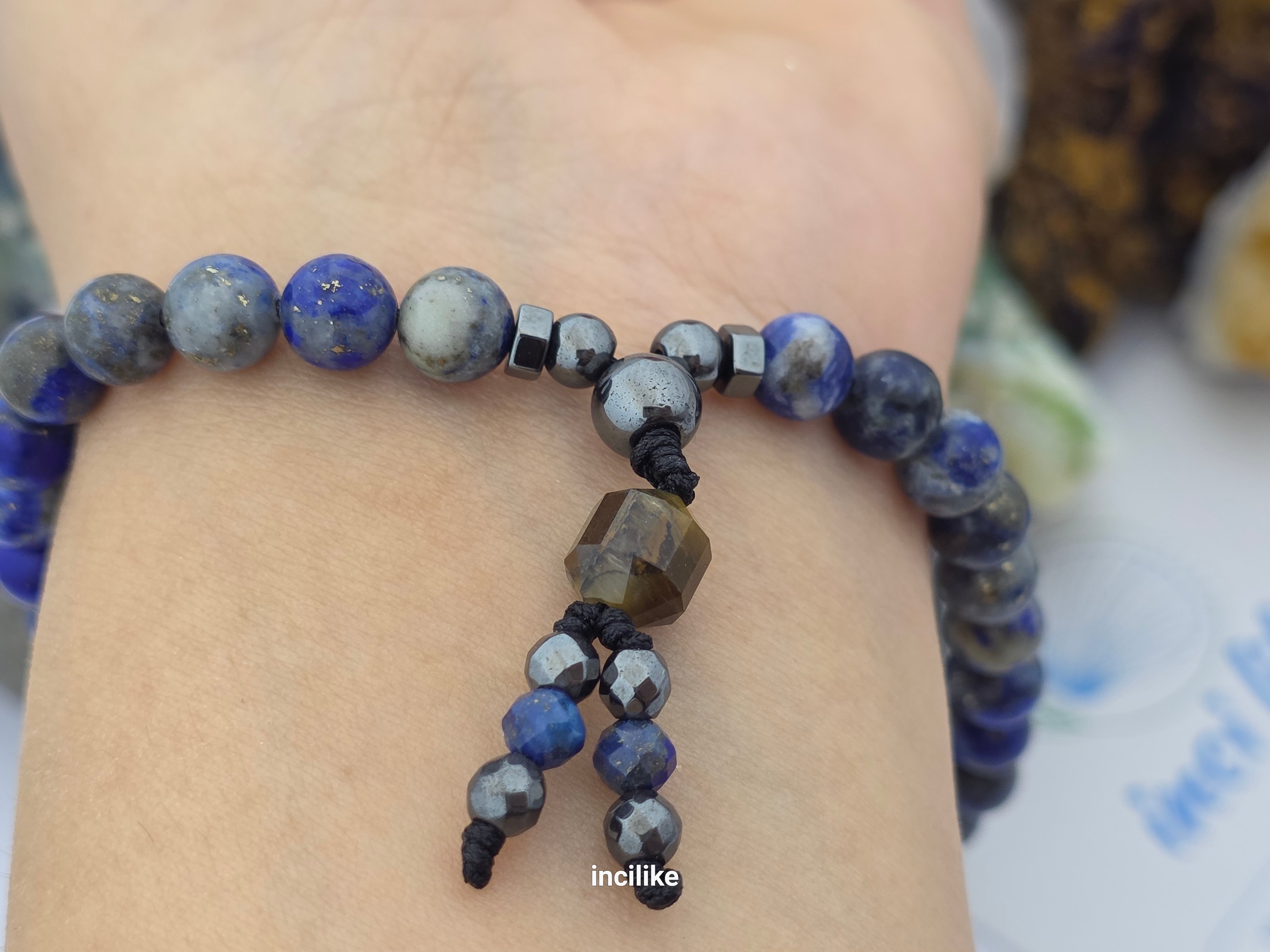 İncilike Tesbih Lapis Lazuli Hematit Kaplan Gözü 6 mm
