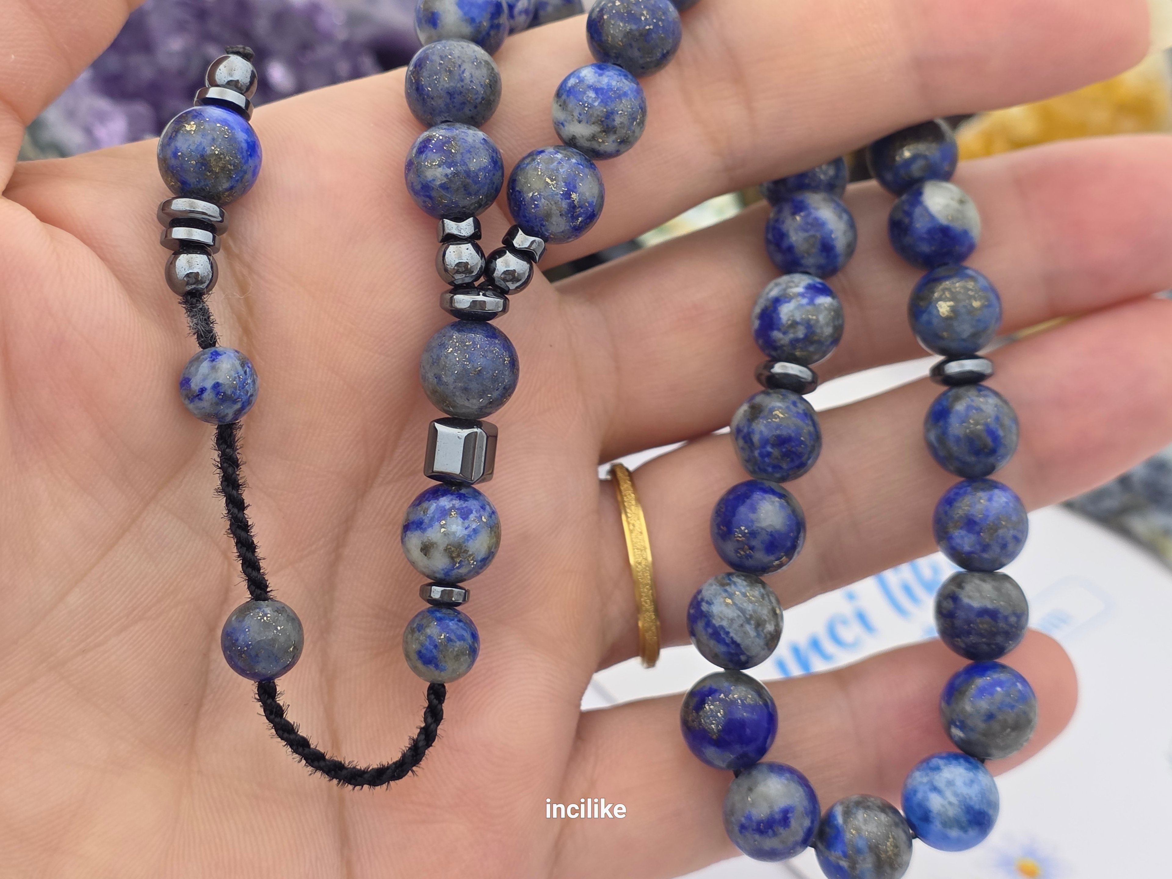 İncilike Tesbih Lapis Lazuli ( Bilgelik taşı)  ve Hematit 8 mm