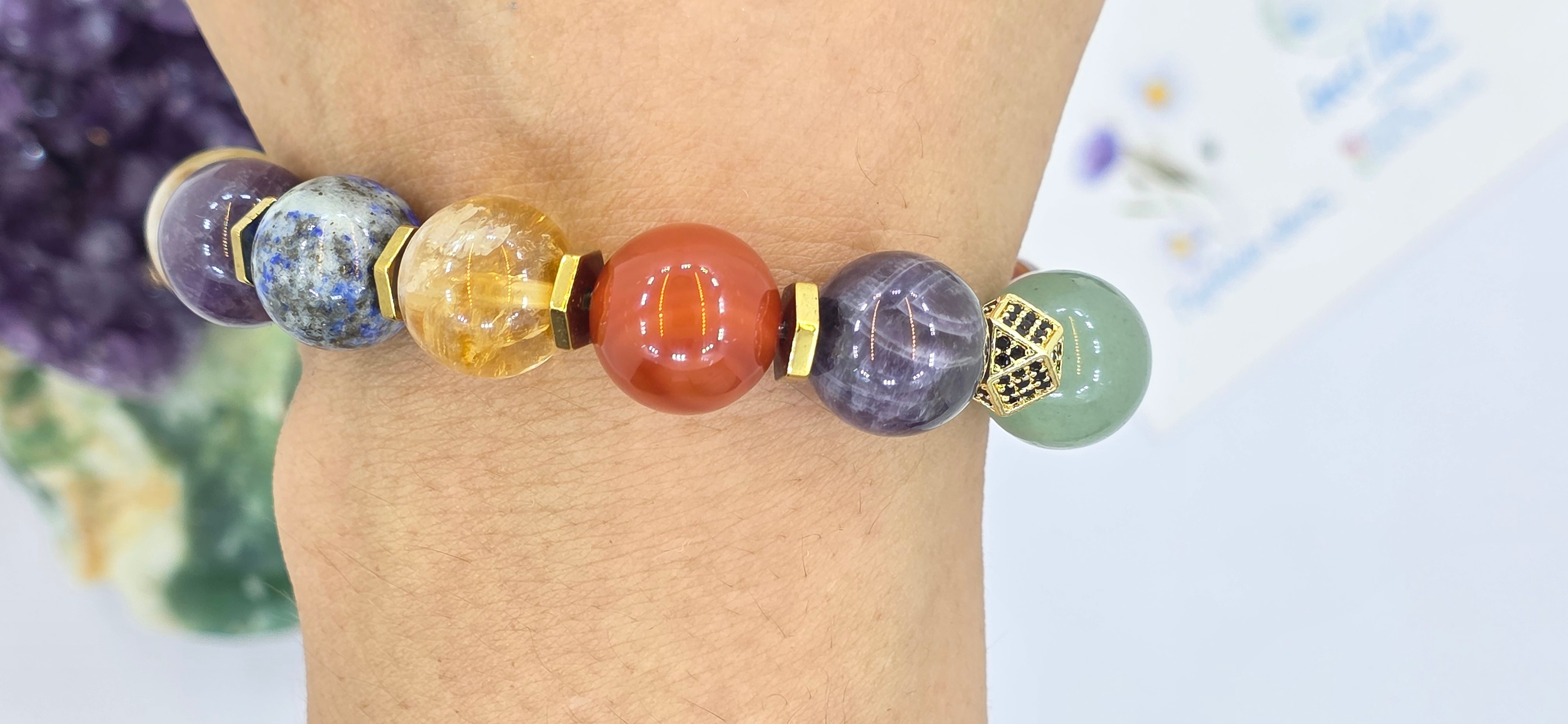 incilike Çakra Doğaltaş 10 mm Aventurin, Ay taşı Akik, Sitrin, Lapis Lazuli Ametist ve Hematit