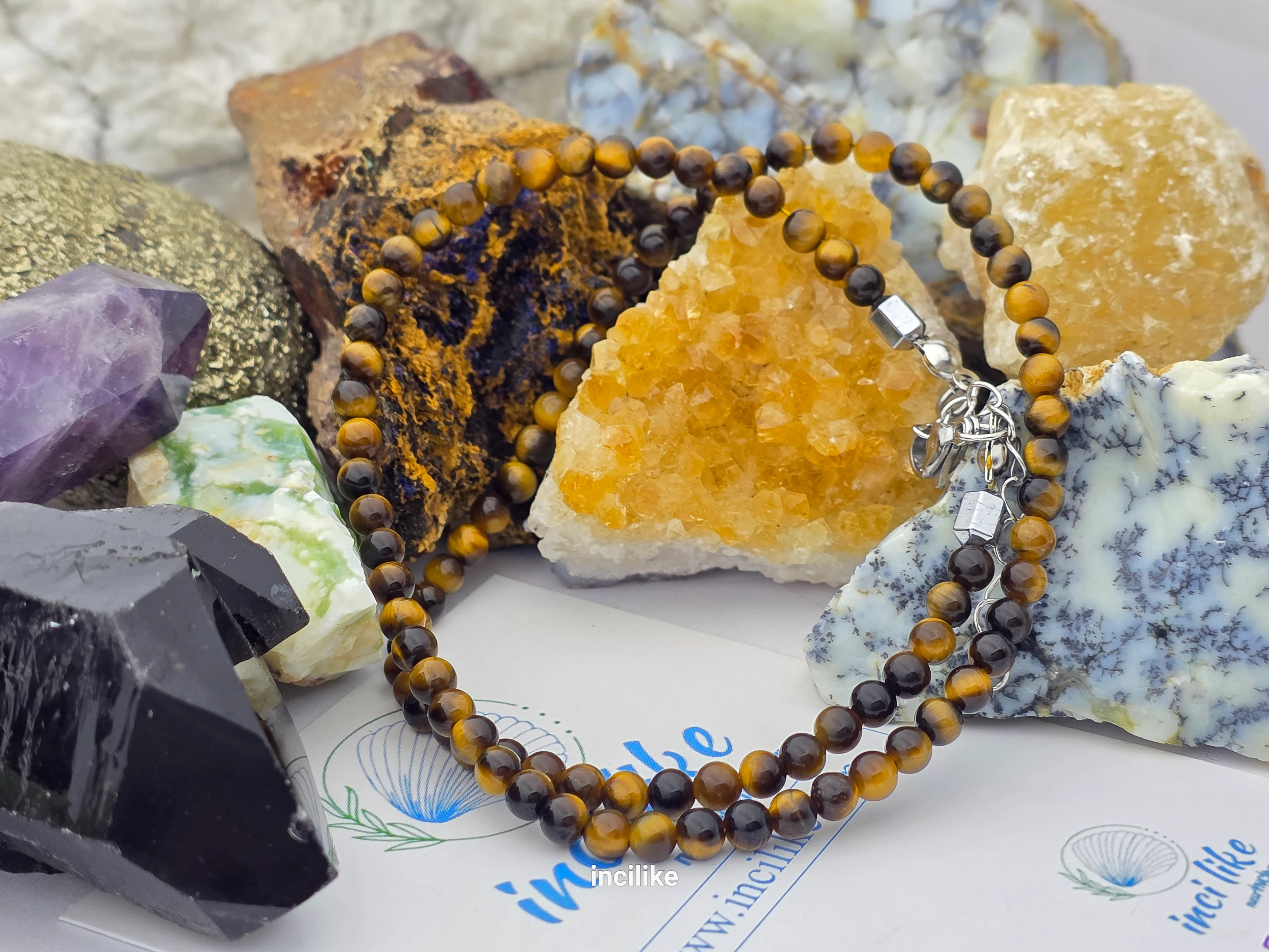 İncilike Kaplan Gözü Taşı Kadın / Erkek Kolye 4 mm Küre Kesim İnce diziÇelik Aparatlı