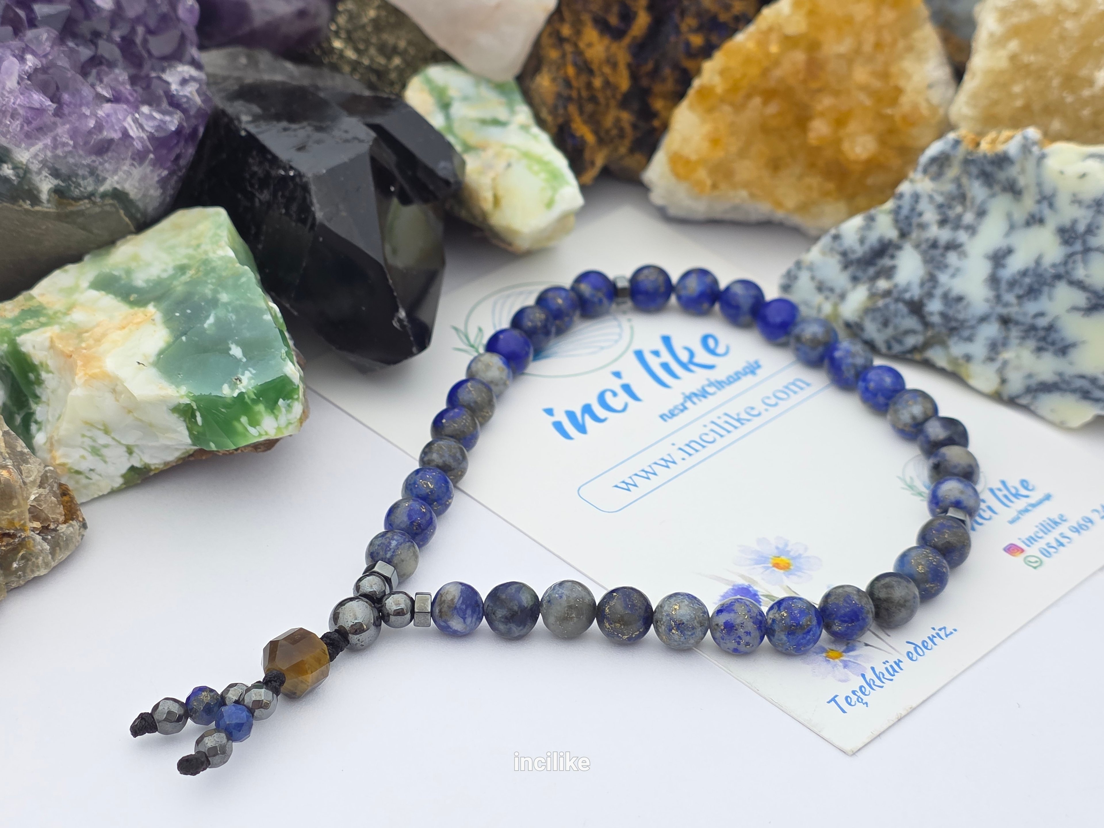 İncilike Tesbih Lapis Lazuli Hematit Kaplan Gözü 6 mm