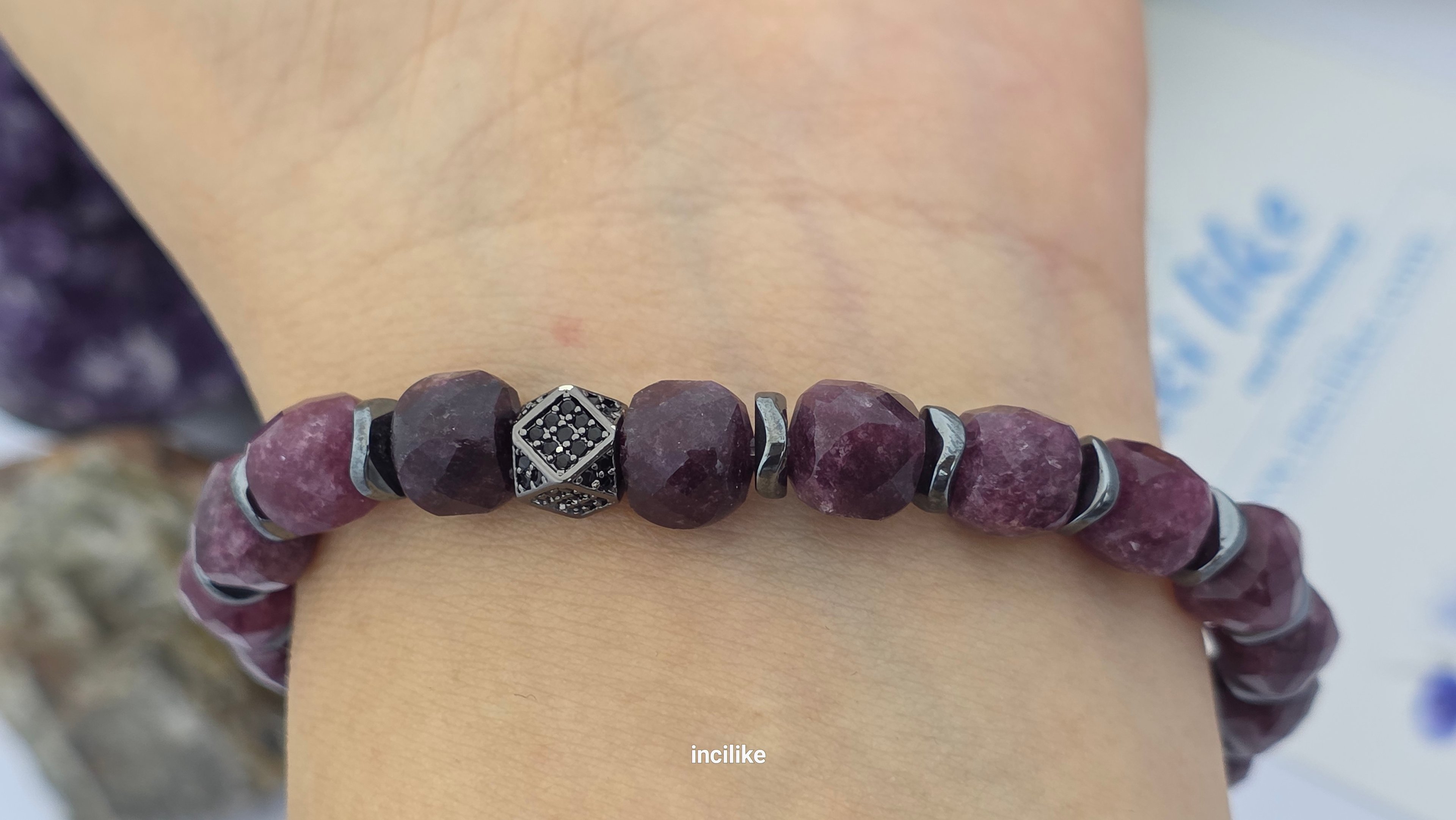 İncilike Lal ( garnet) Fasetli Küp Kesim Doğaltaş Erkek Bileklik 8 mm
