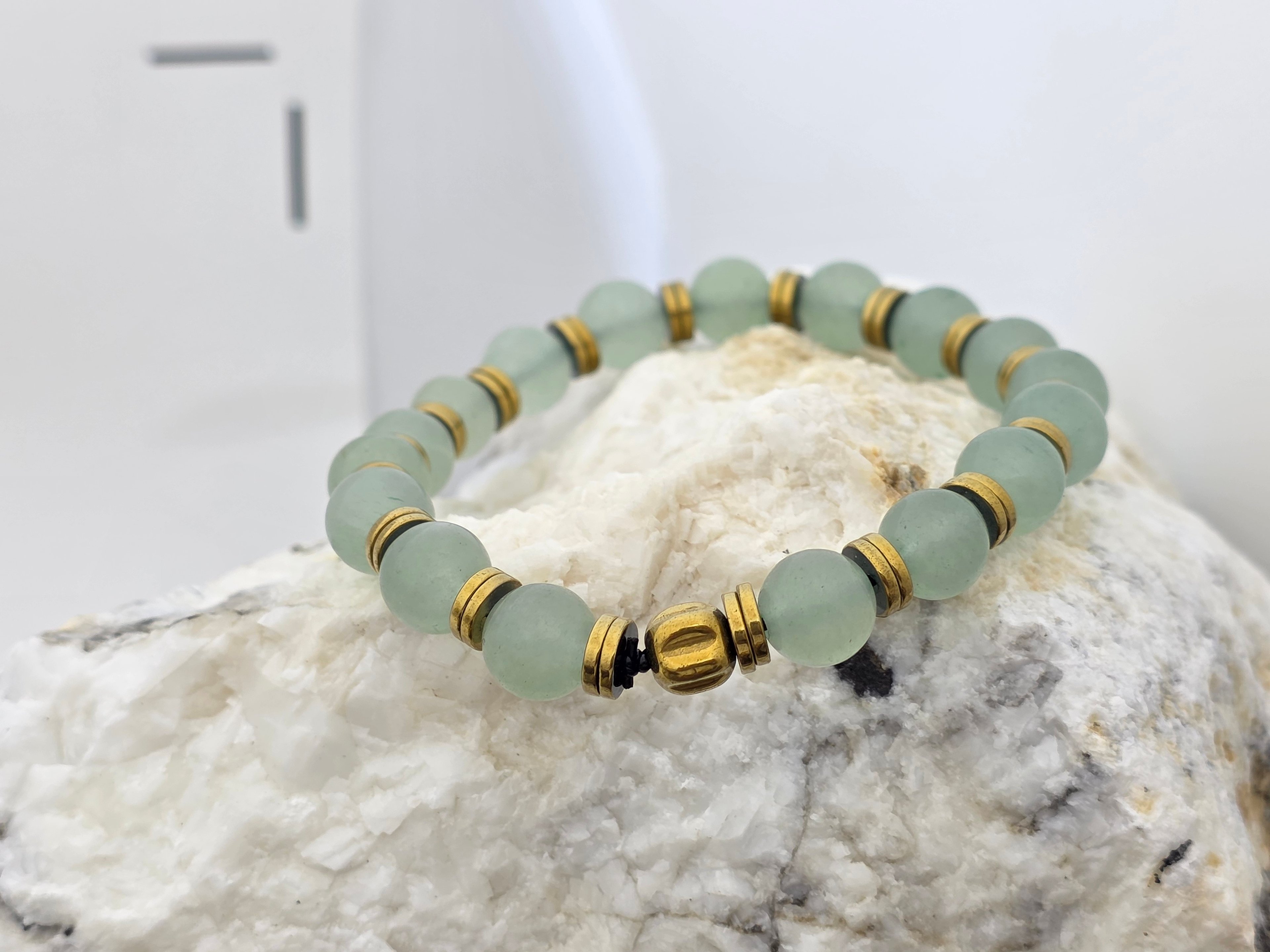 İncilike Aventurin ( şans ) Doğaltaş + Hematit Kadın Bileklik 8 mm