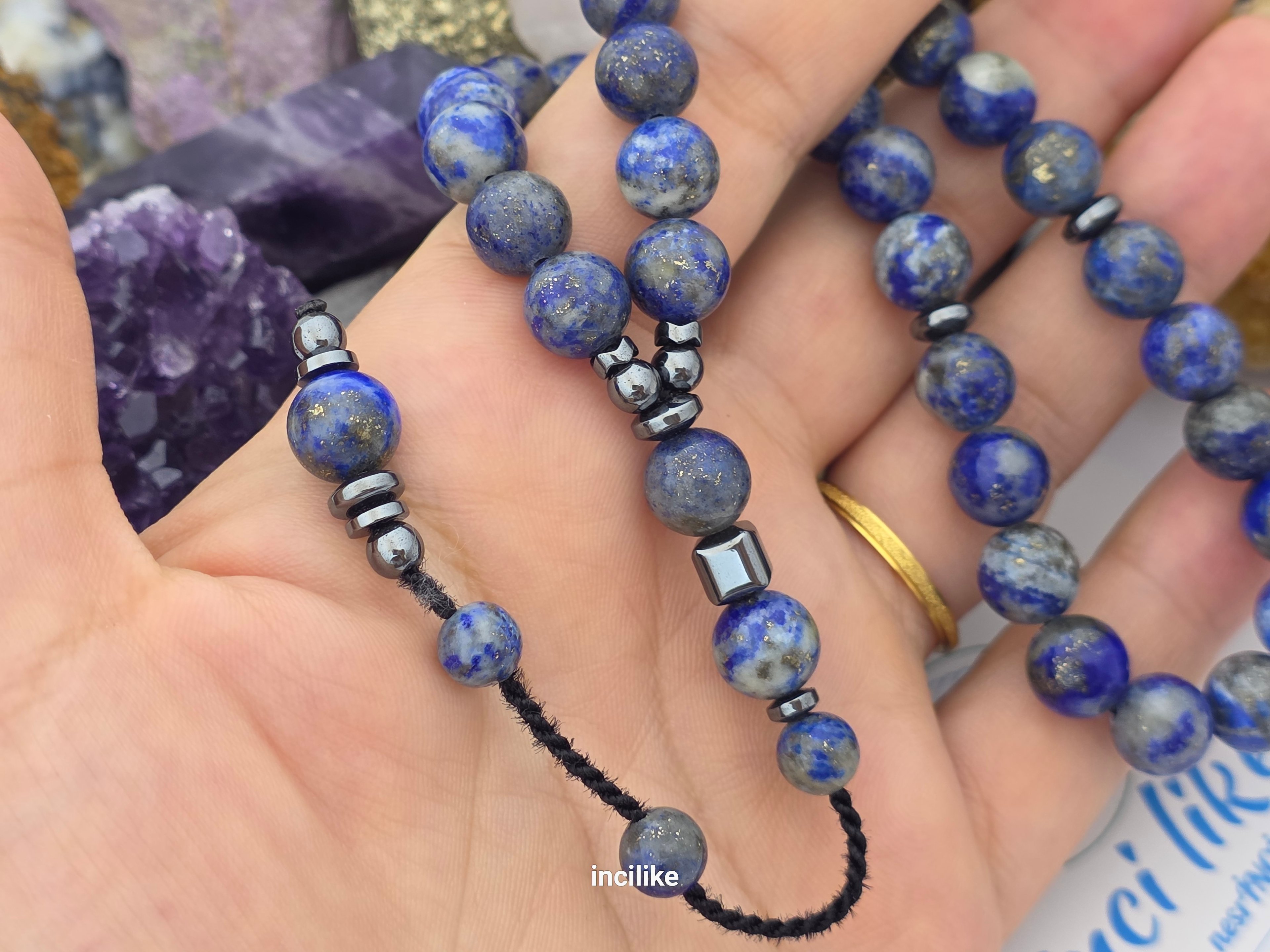 İncilike Tesbih Lapis Lazuli ( Bilgelik taşı)  ve Hematit 8 mm