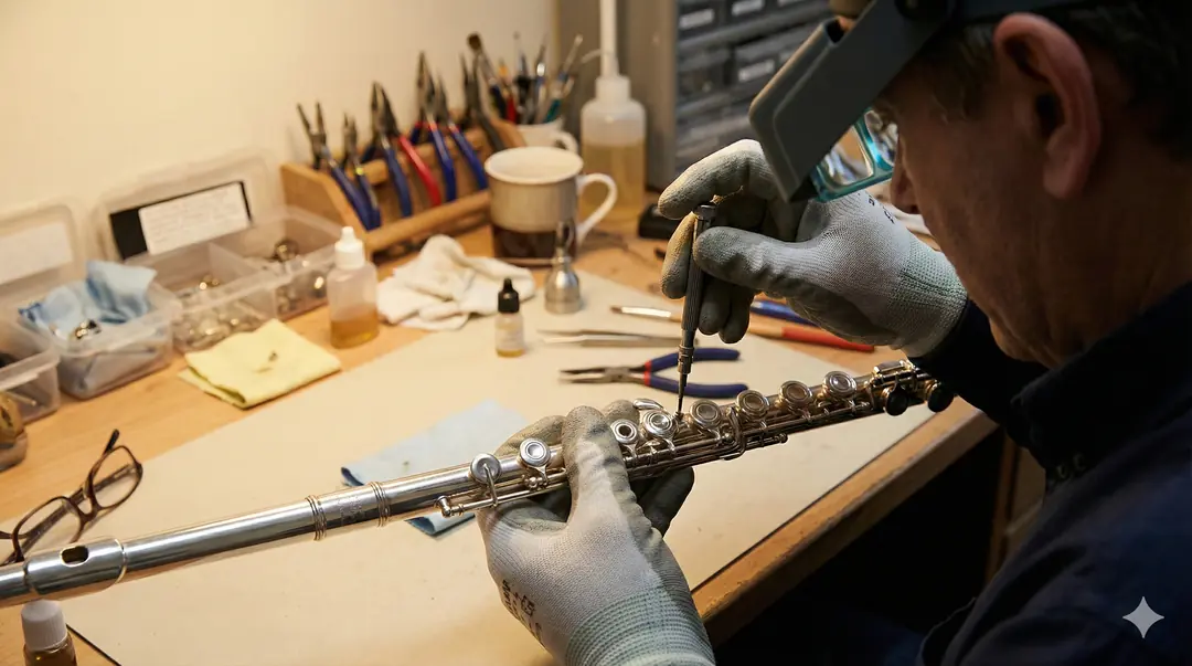 Yan flüt reglaj ayarını yapan bir lutiye